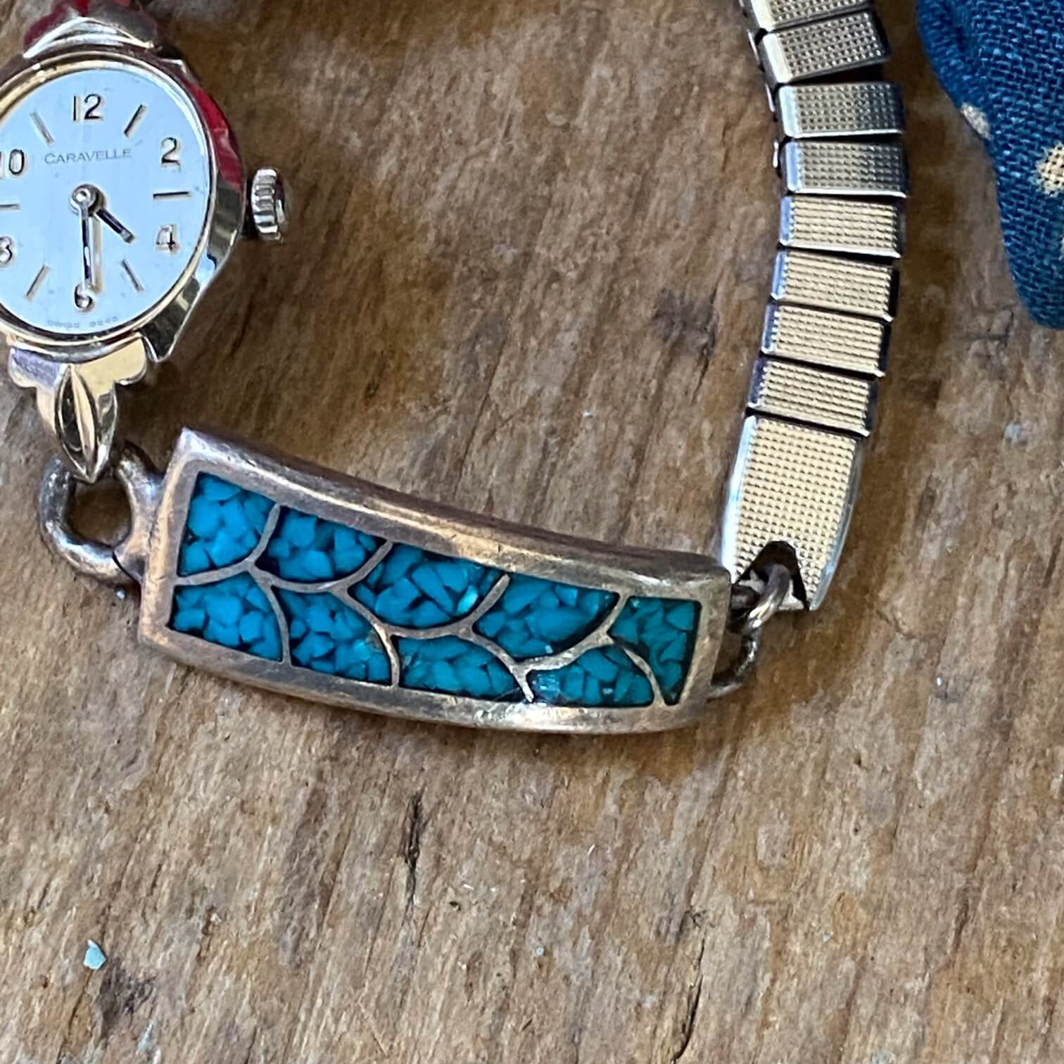 Vintage Sterling Silver Turquoise Mosaic Watch Band Plates