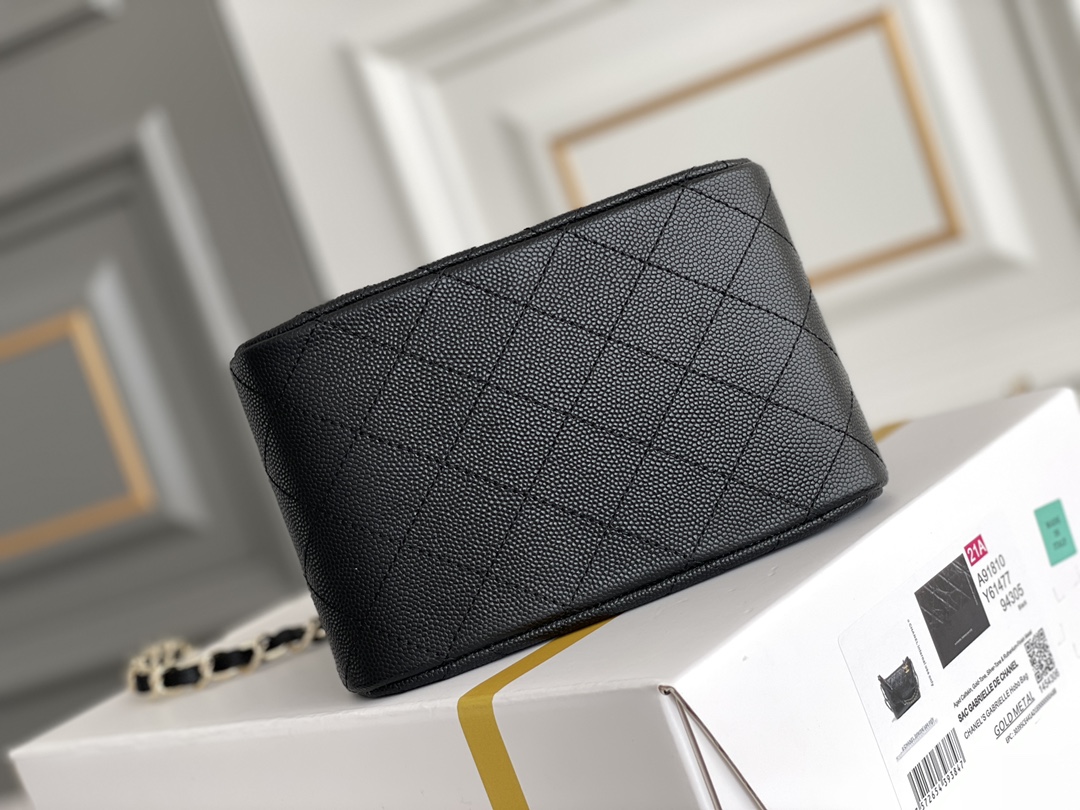 23P Mini Bucket Tote Bag in Black Quilted Grained Calfskin (Caviar) with Silver-Tone Hardware (Model AS3176) - Mocuir