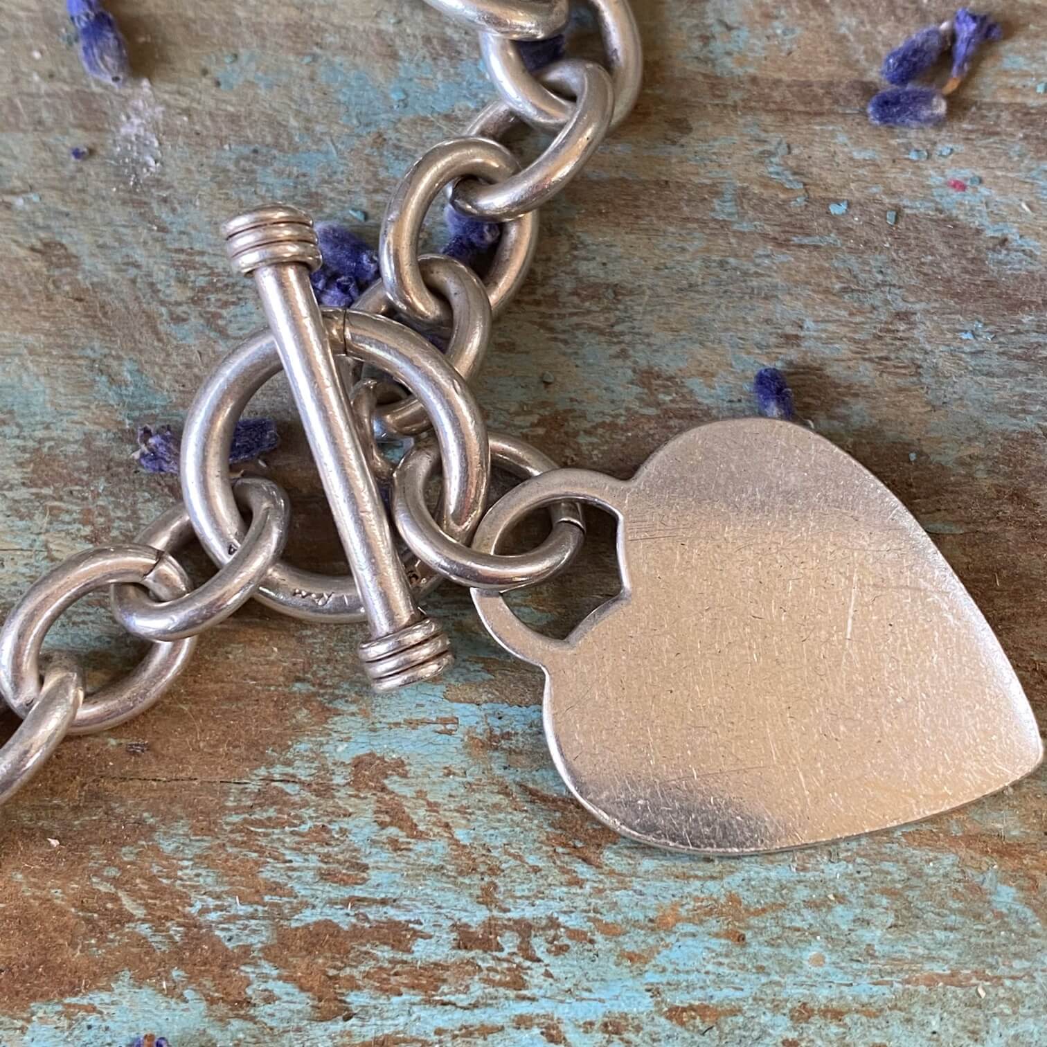 Sterling Silver Heart Charm Toggle Bracelet