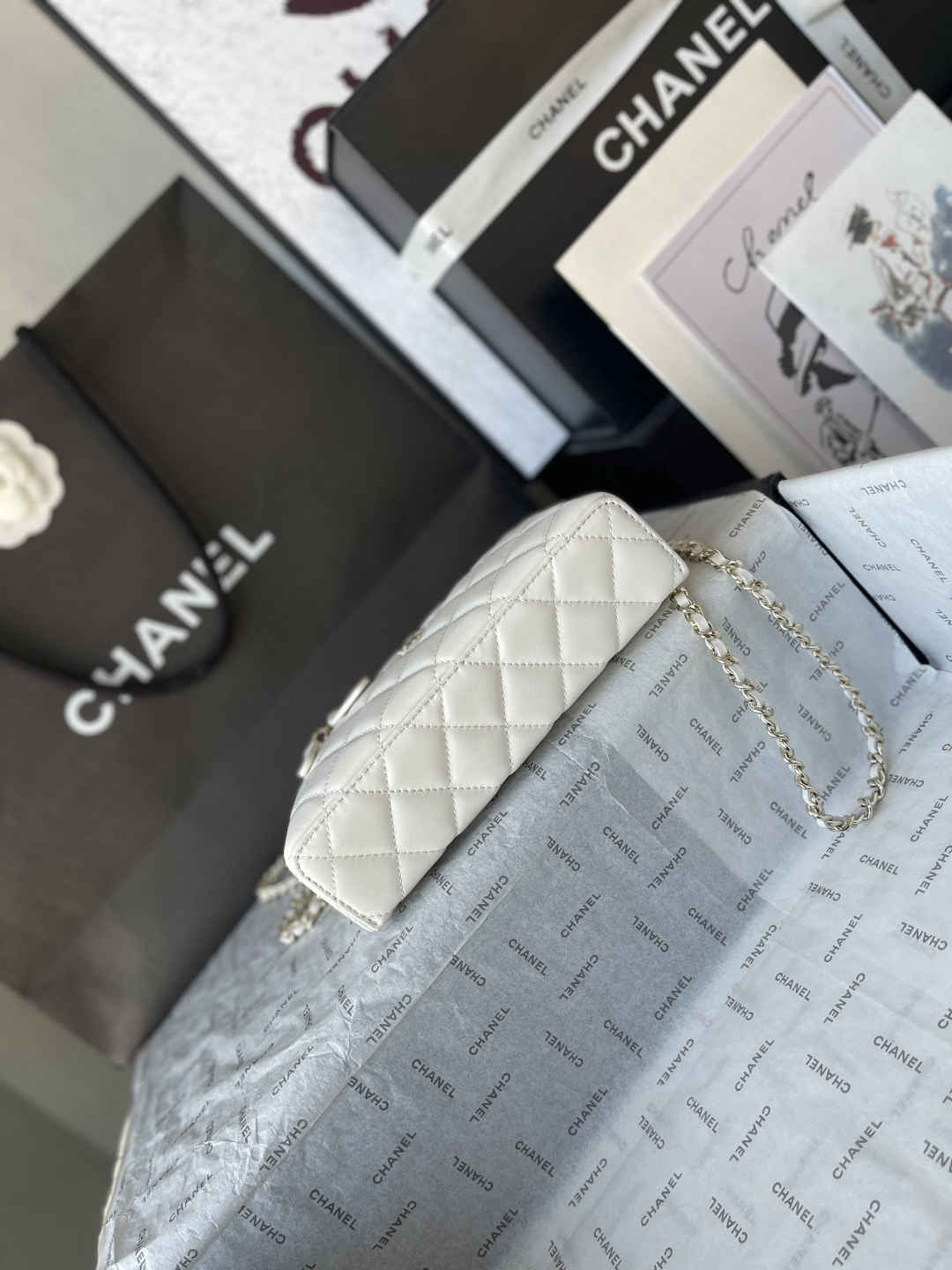 25C Classic Vanity Case with Chain（Milk gray） - Mocuir