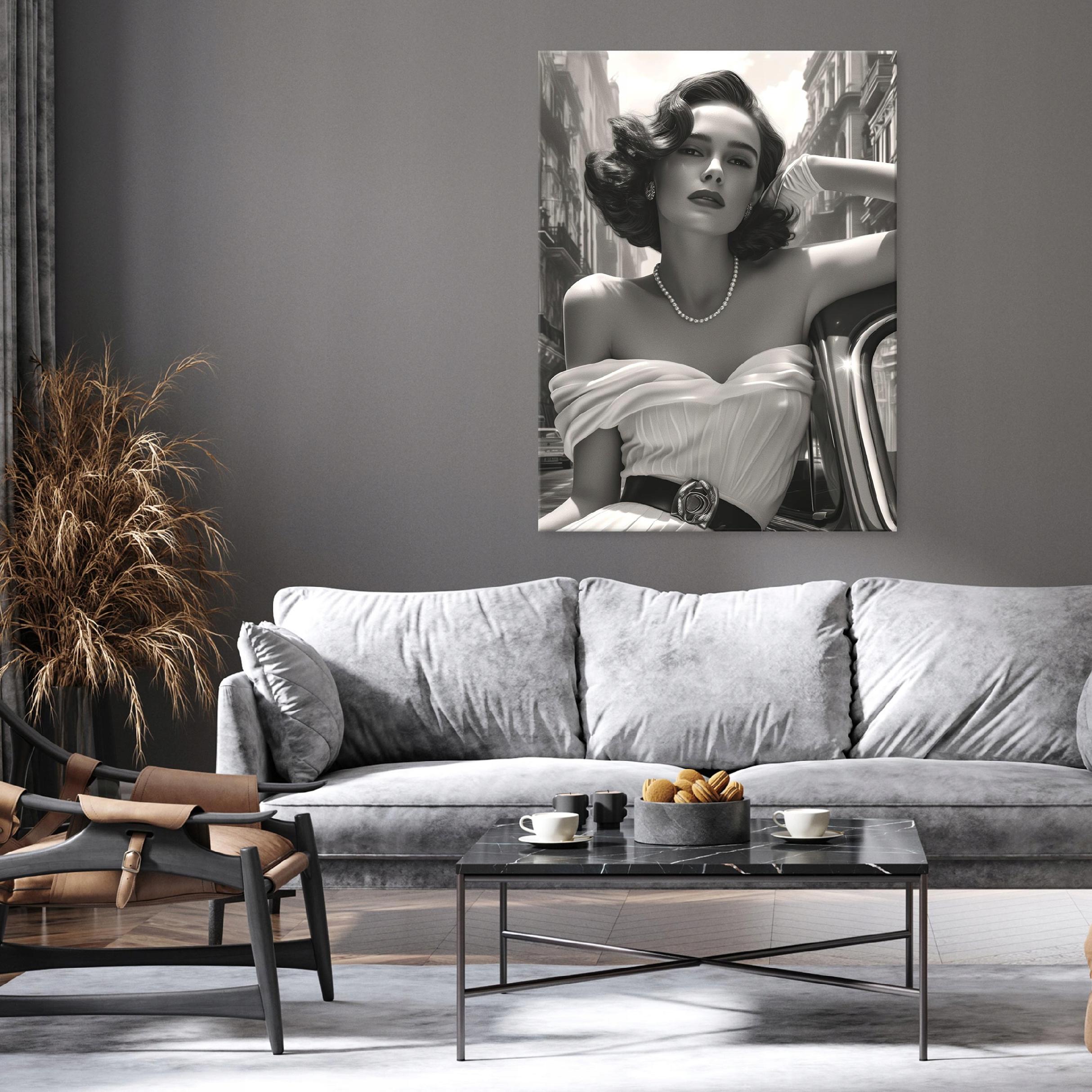 Black and white woman painting on canvas for bedroom or living room wall, 40x30