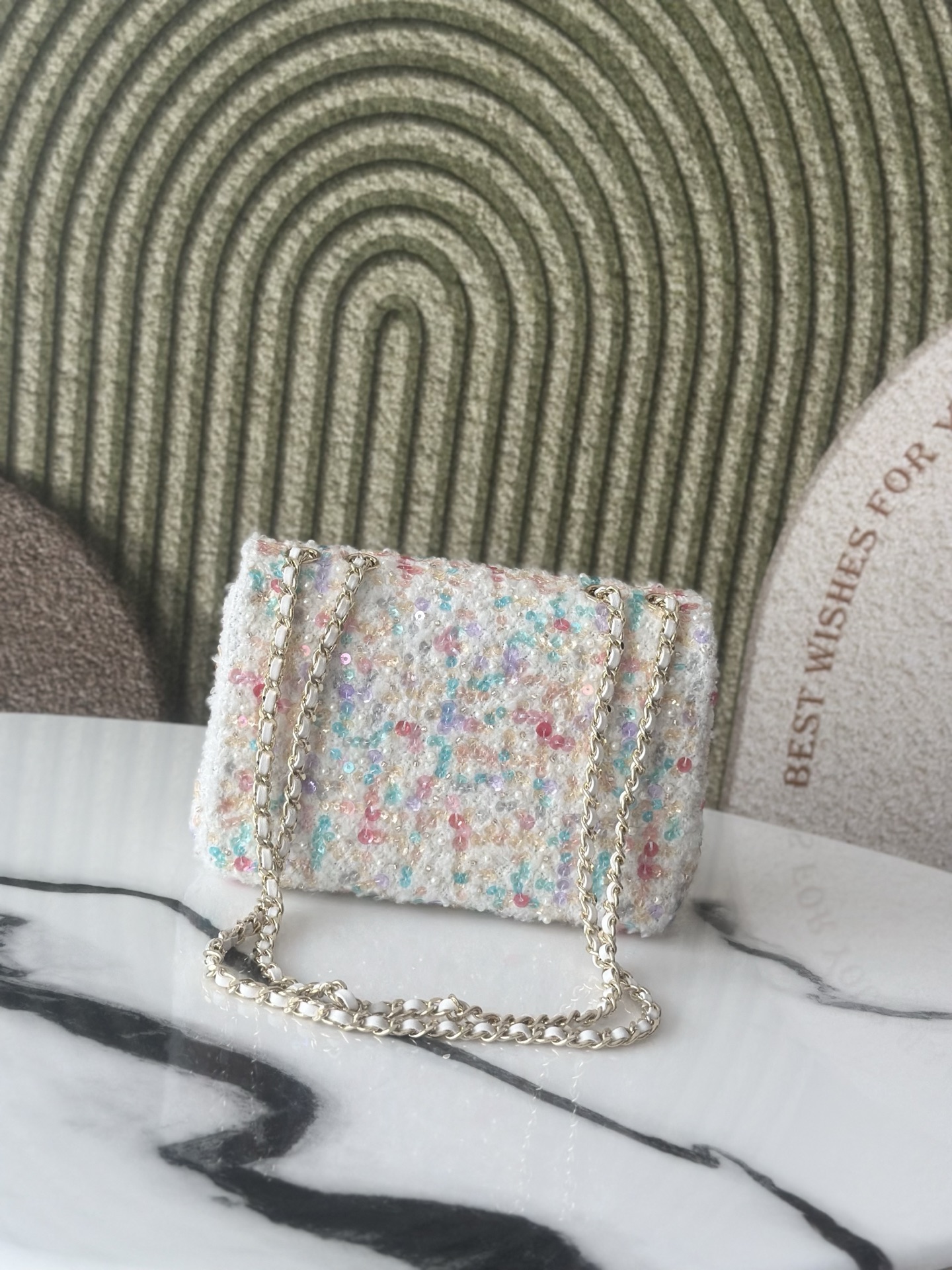 26C Classic Flap Mini Bag in Multicolor Sequin Tweed (Gold Hardware) - Mocuir