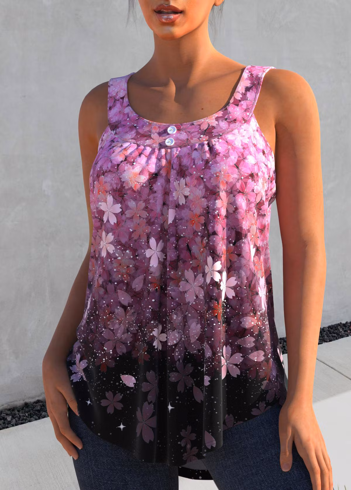 Ombre Floral Print Rose Pink Tank Top