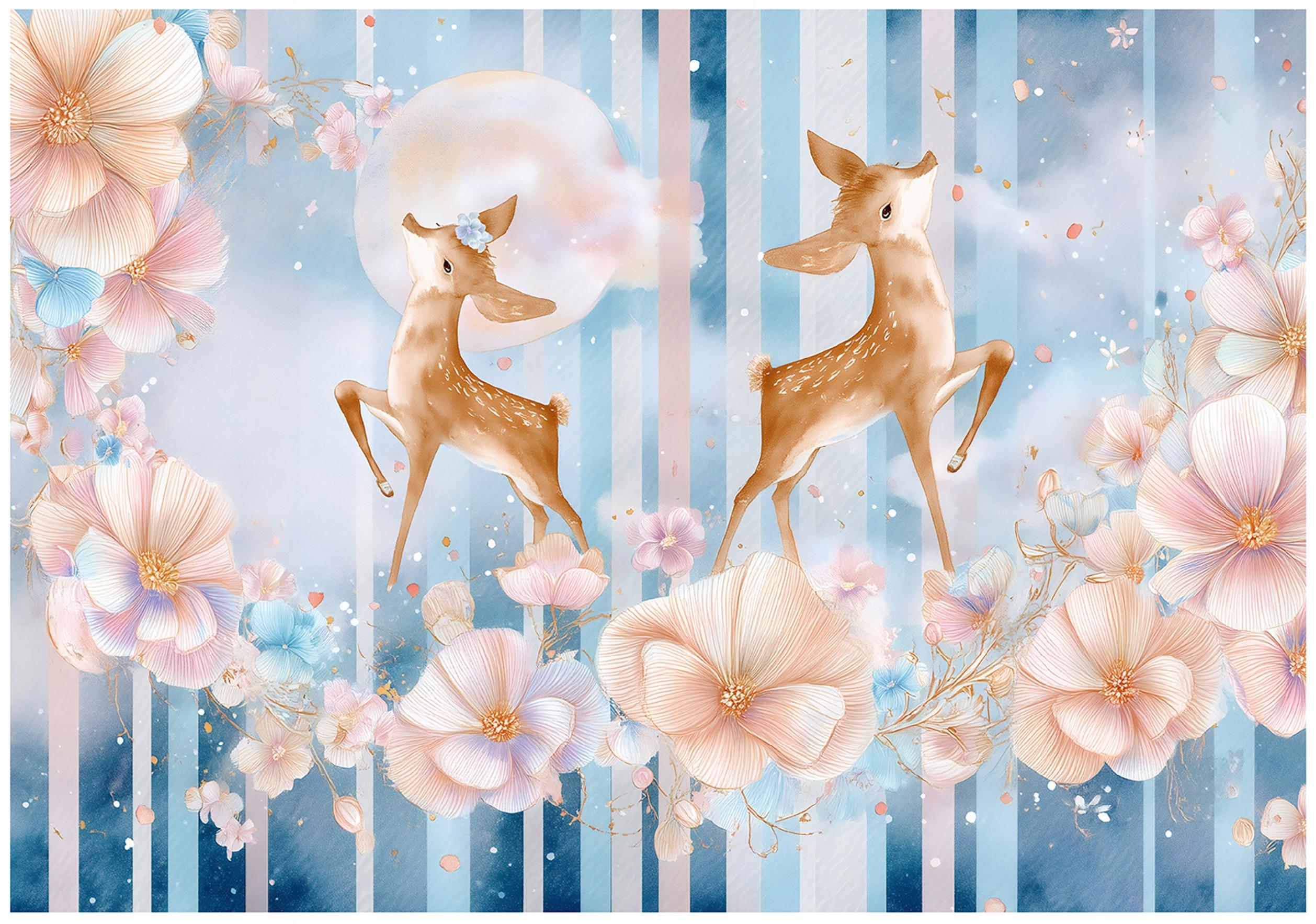 Wall mural for girls with deer and flowers, wallpaper for a child's room,