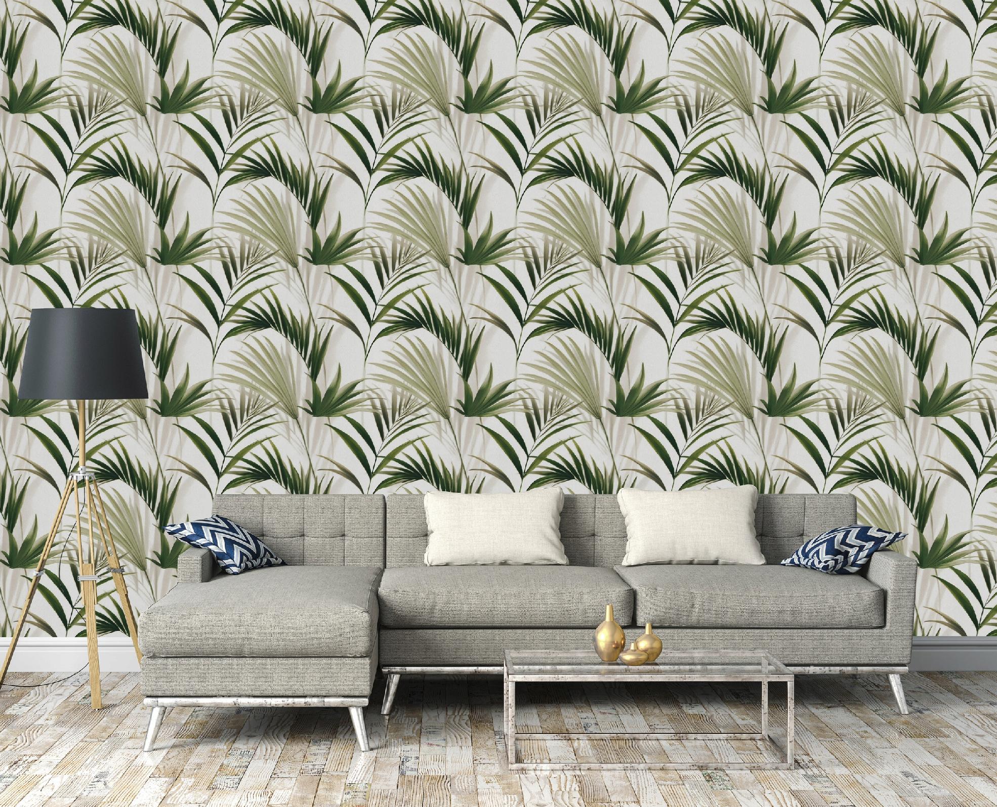 Boho tropical grass leaf wallpaper on non-woven fabric for living room and bedroom walls