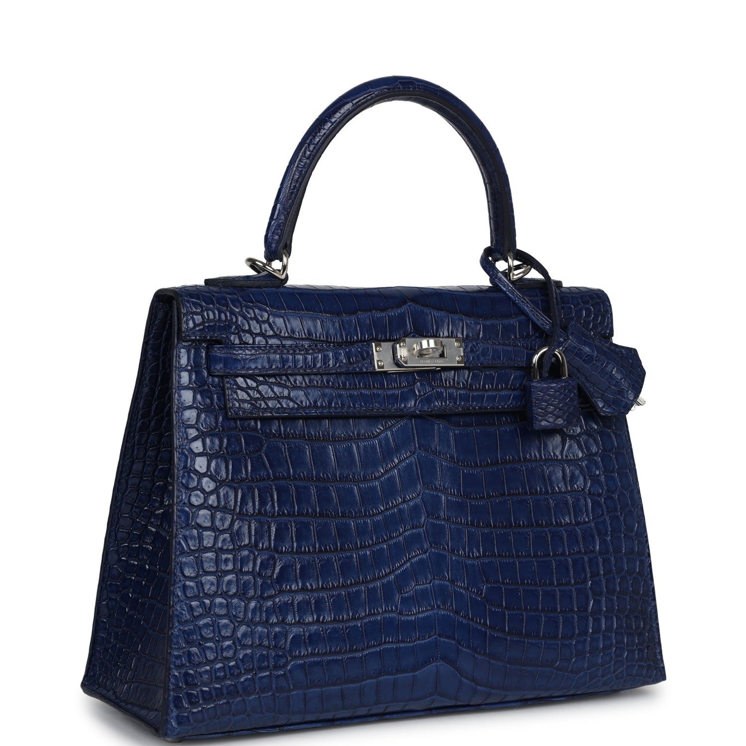 Kelly Sellier 25 Bleu Indigo Aizome Matte Porosus Crocodile Palladium Hardware