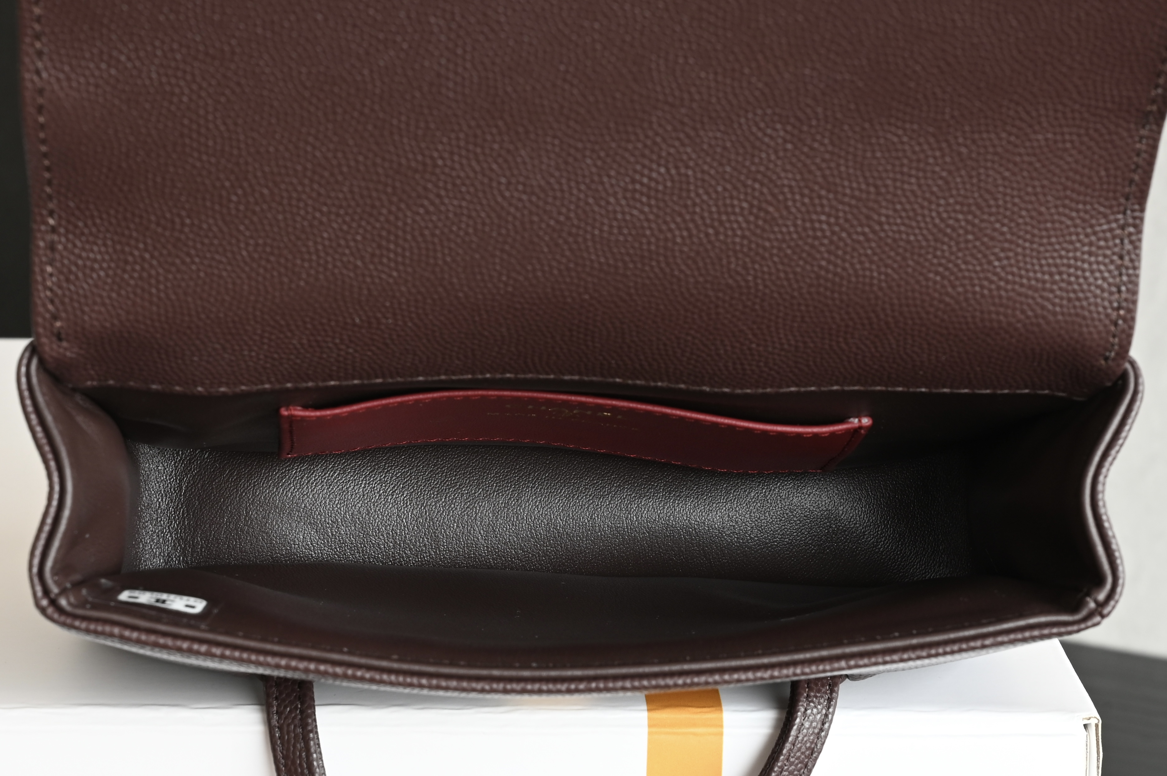 26P Pre-Collection Preppy Coco Small Flap Bag (AS6130) in Dark Burgundy Grained Shiny Calfskin (Caviar) with Gold-Tone Hardware - Mocuir