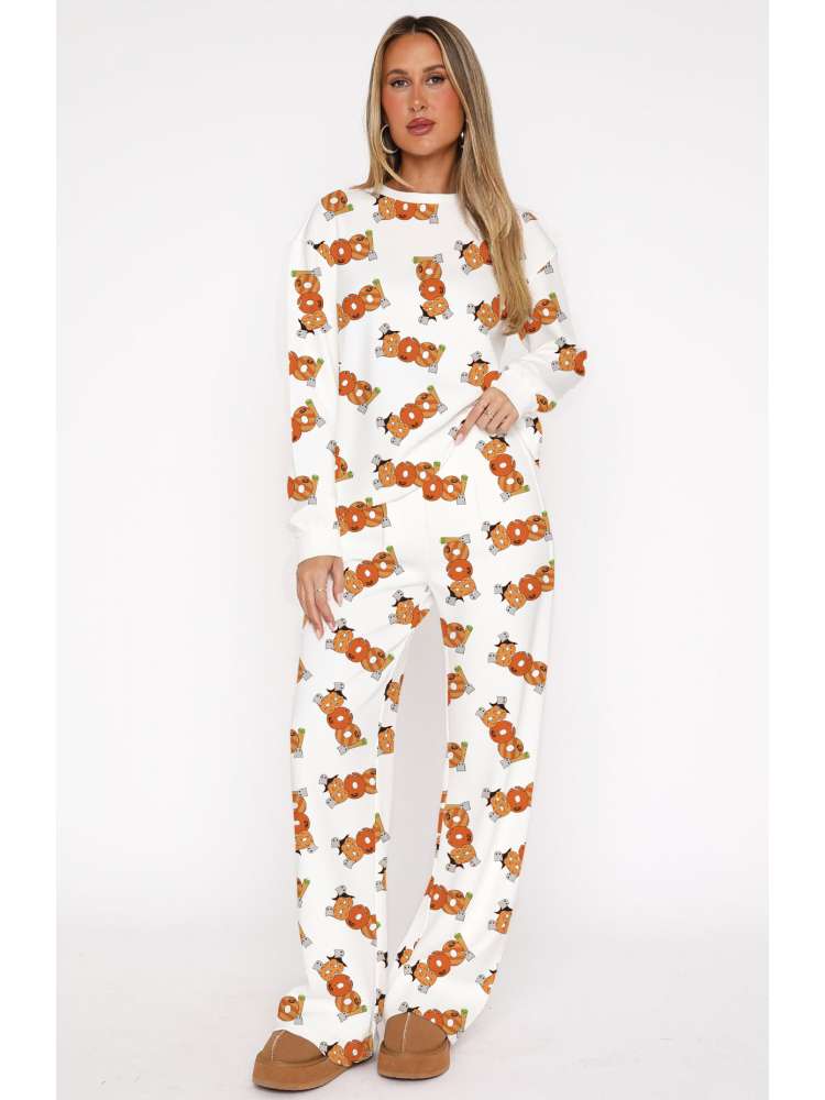 Cartoon Pattern Baggy Long Sleeve Pajamas
