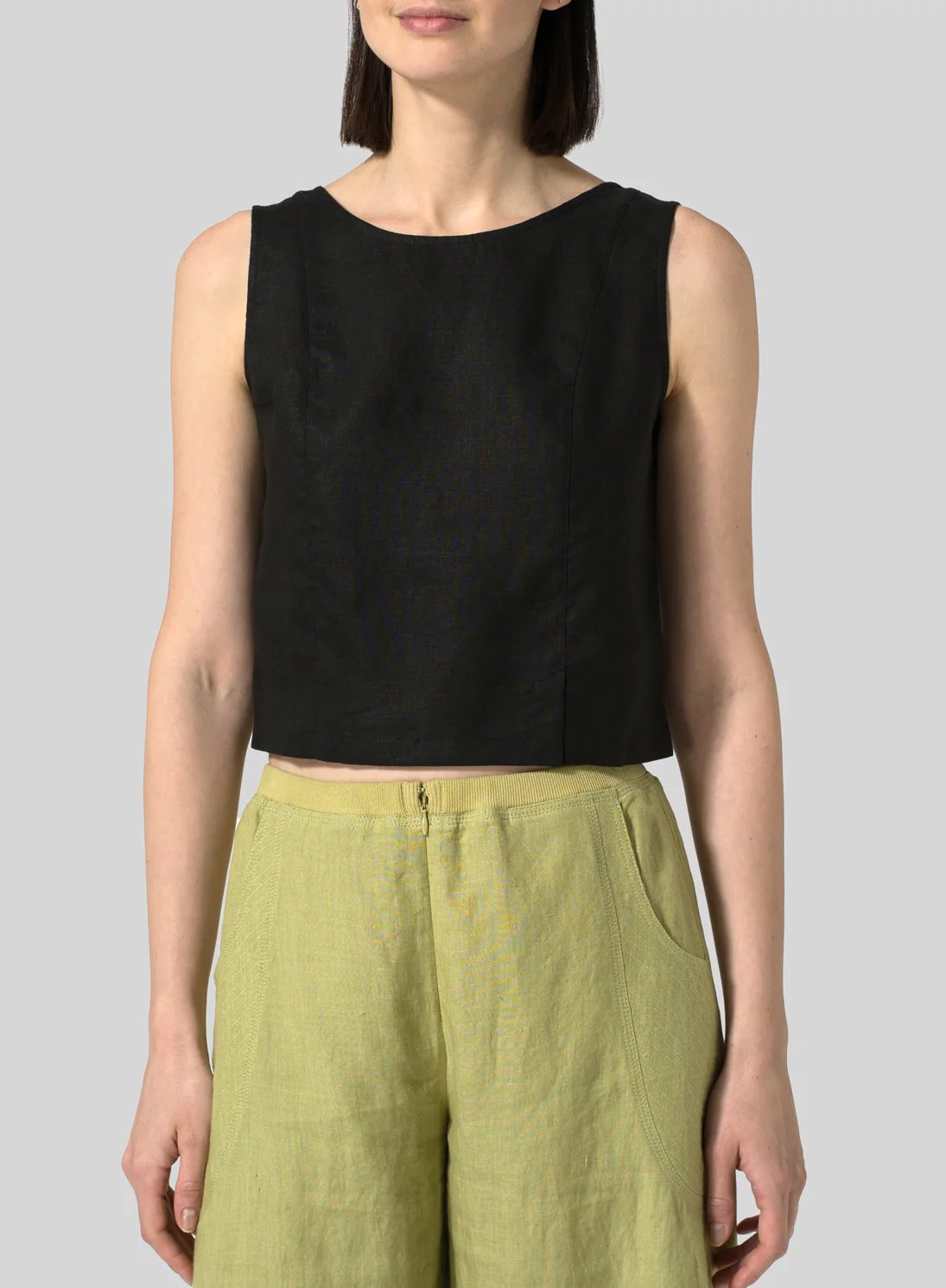 Cotton Linen Sleeveless Crew Neck Tank Top