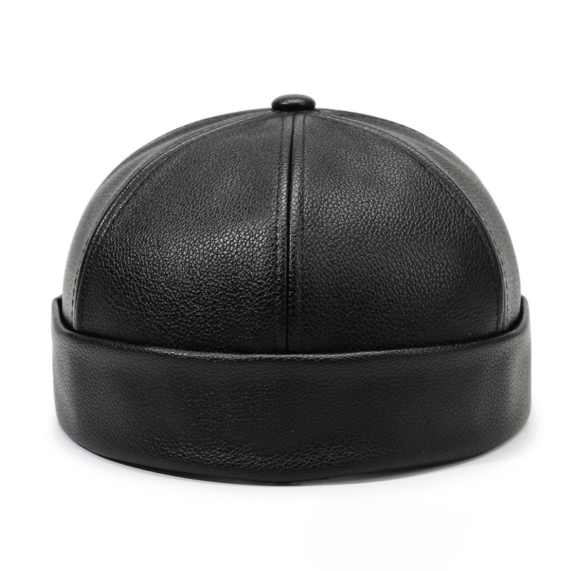 Men's Fashion Solid PU Leather Round Hat