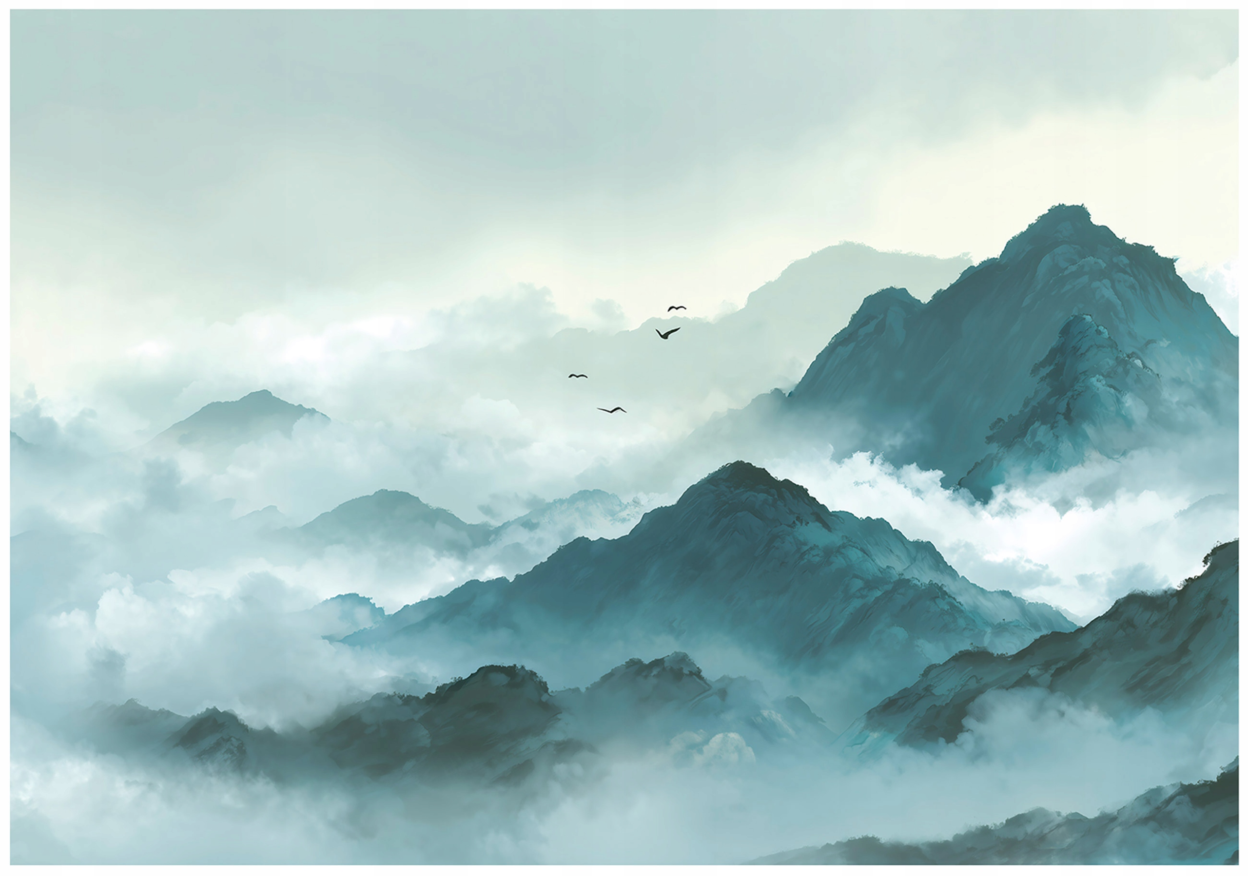 Wall mural mountains fog nature birds bedroom living room wallpaper non-woven