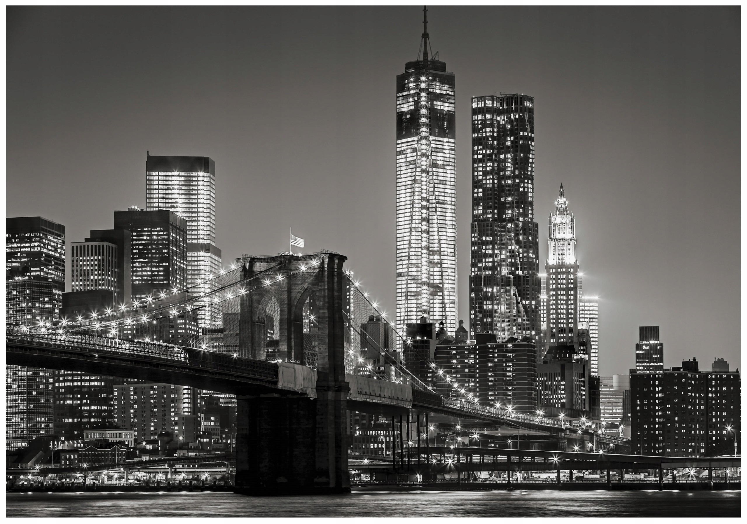 Black and white city at night wall mural for bedroom or living room,