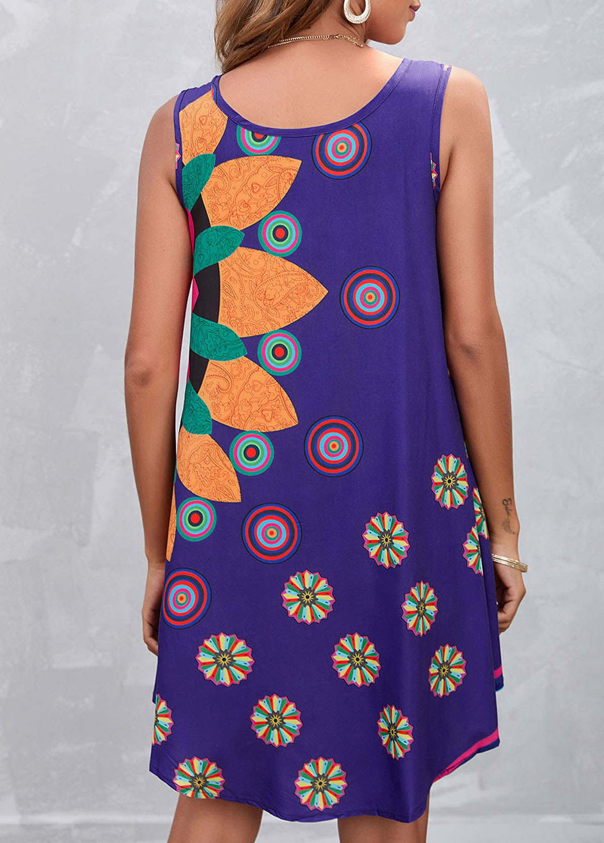 Floral Print Spaghetti Strap Purple Dress