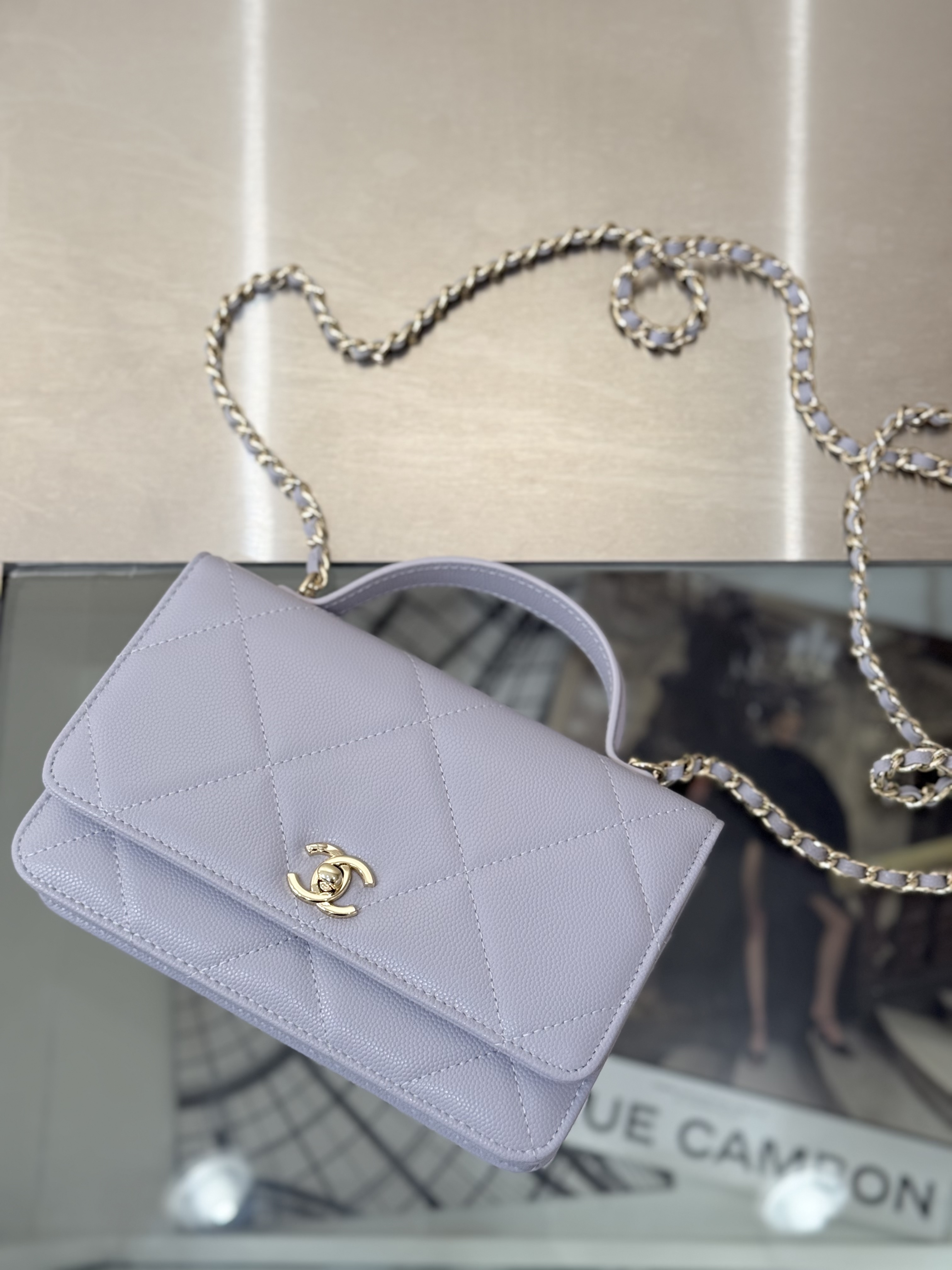 Classic Wallet On Chain with Top Handle（Gray-Blue） - Mocuir