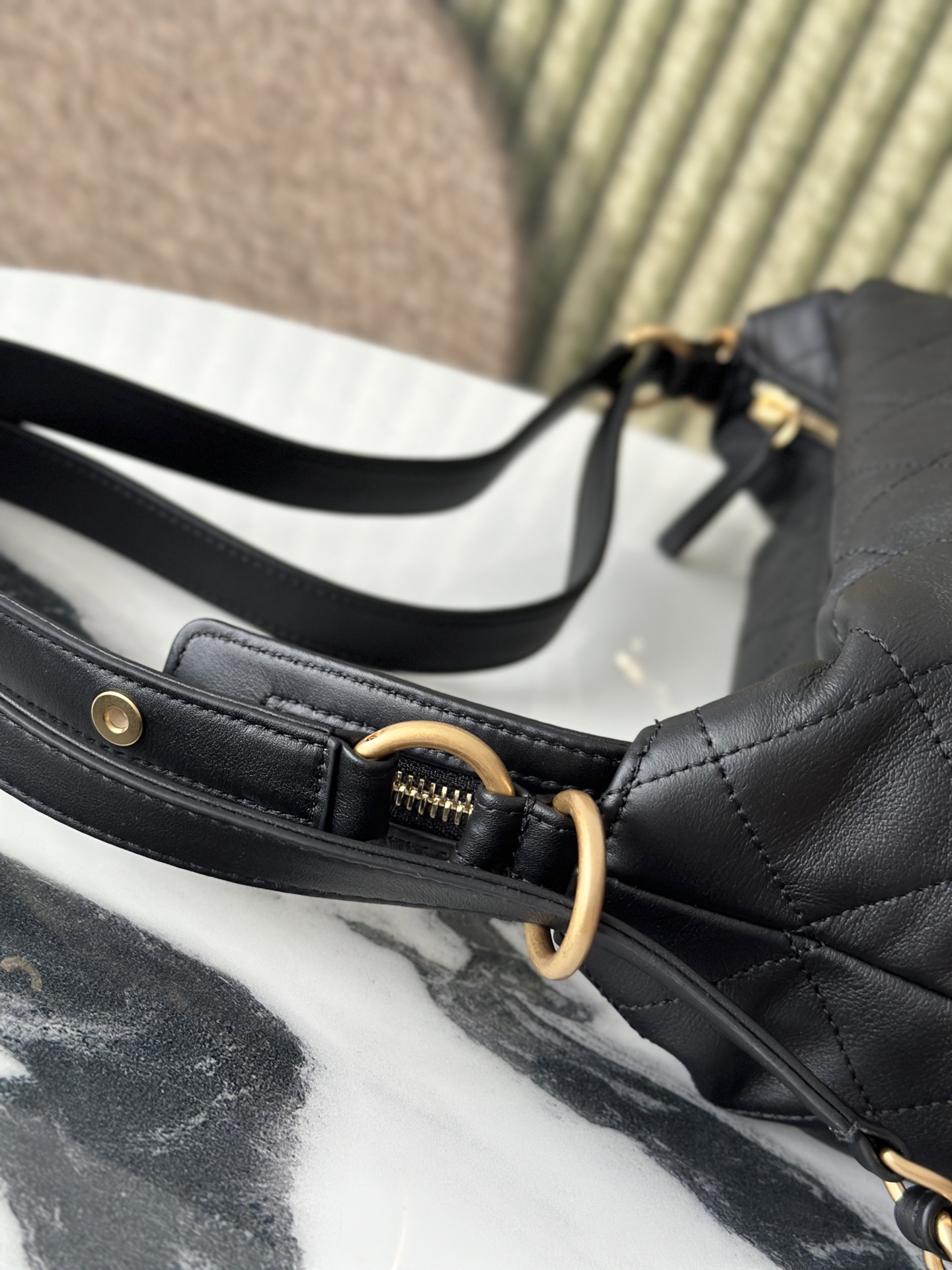 Quilted Calfskin Large Hobo Bag in Black Calfskin with Gold-Tone Hardware - Mocuir