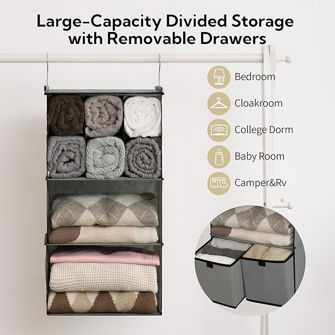 DIVIDERLY Hanging Closet Organizer with Drawers