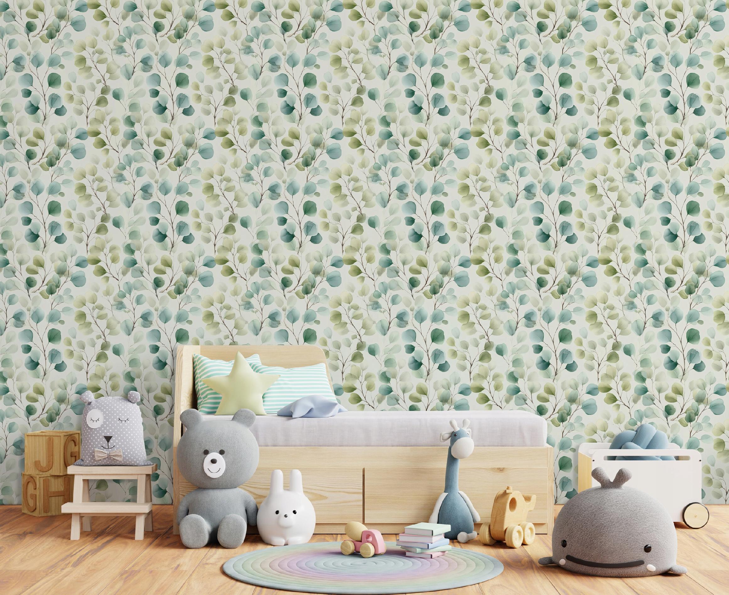 Abstract watercolor leaf wallpaper on non-woven fabric for living room and bedroom walls