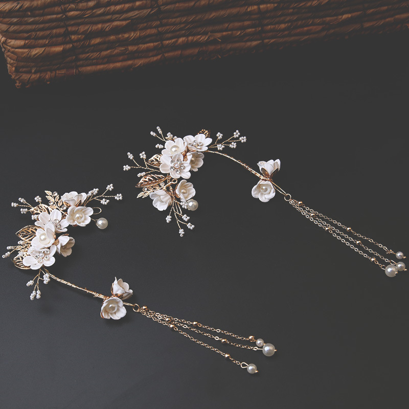 Bridal headdress pink and white flower earrings accessories combination of colorful bridal wedding dinner set ear rings