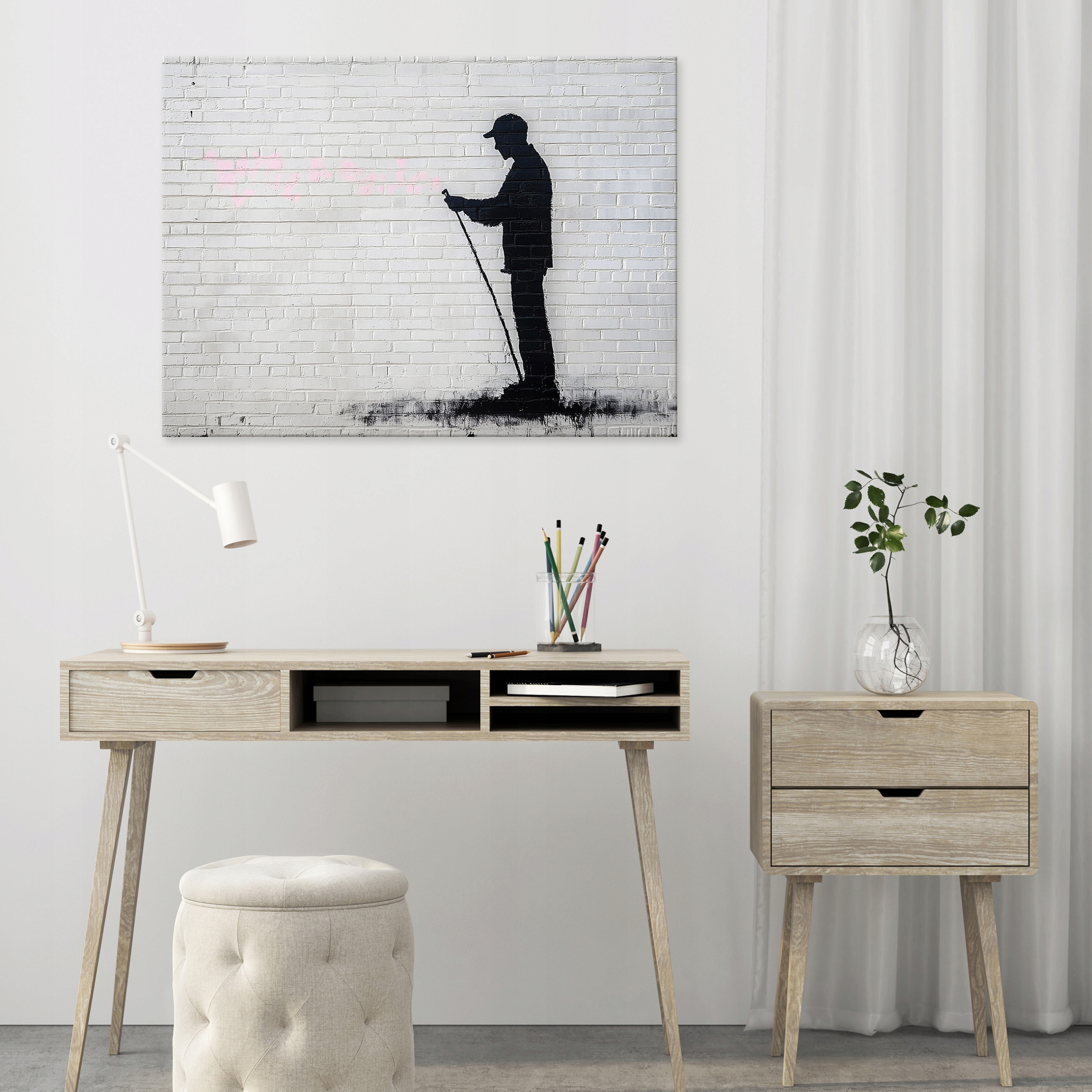 Painting for the living room, bedroom, or kitchen on canvas; abstract; Banksy-style; gray; 40x30