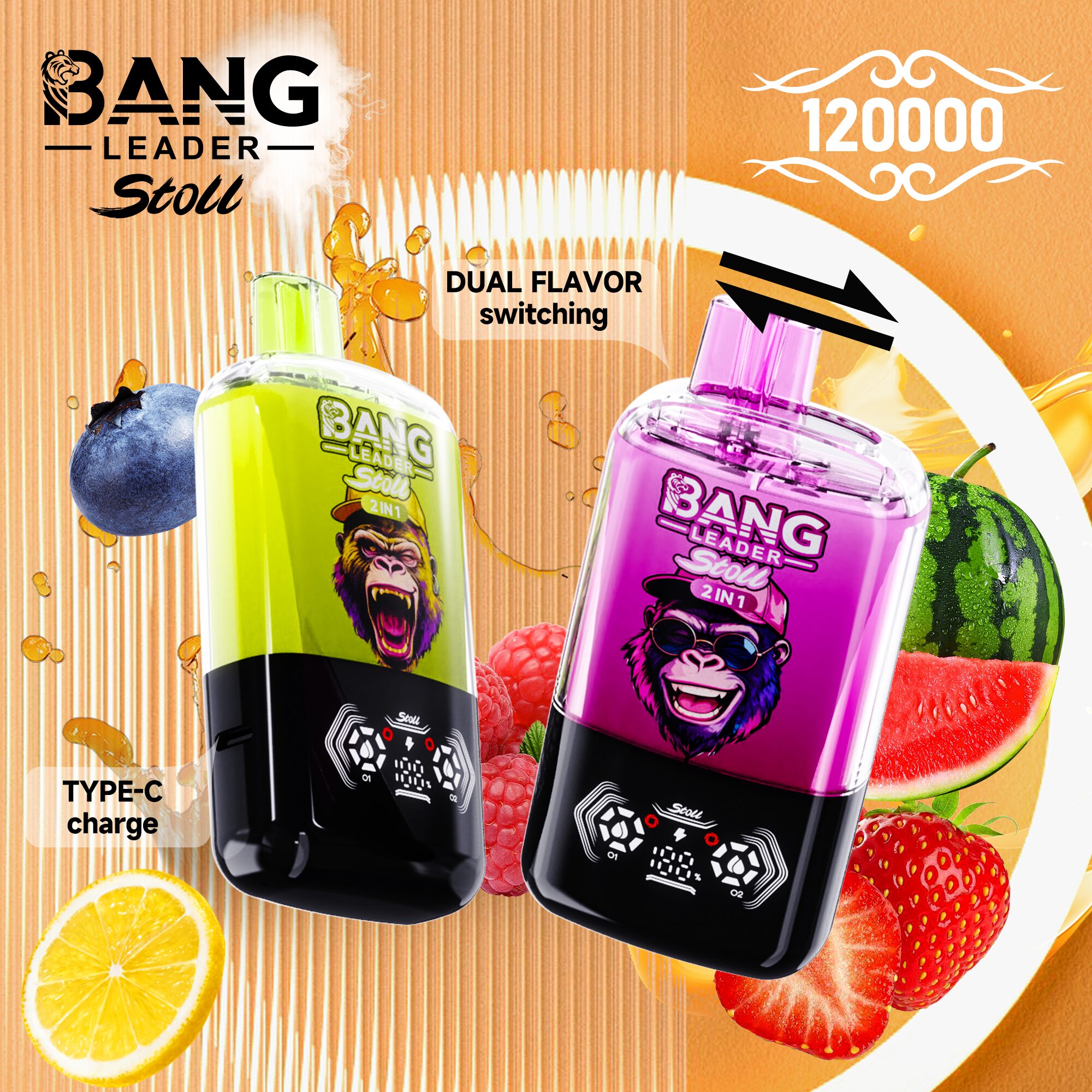 【New Arrive】Bang Leader Stoll 120K 120000 Puffs Double Taste&Anti-Leak Design LED Display Disposable Vape
