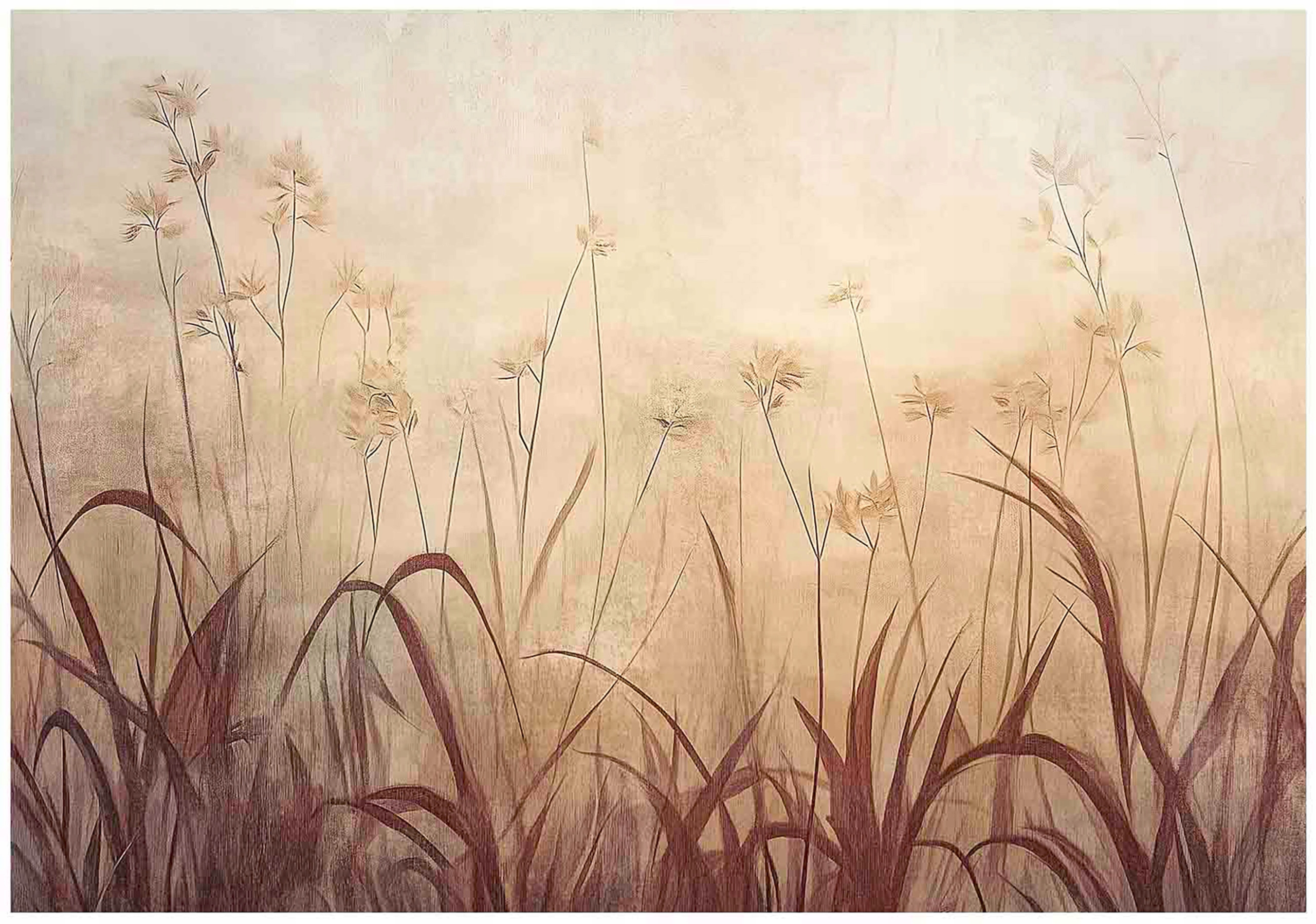 Boho Nature Sepia Grass Wall Mural for the Bedroom or Living Room