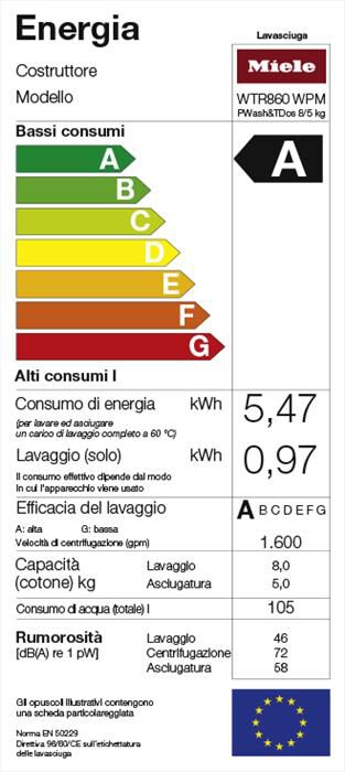 MIELE - Lavasciuga WTR 860 8/5 Kg Classe D