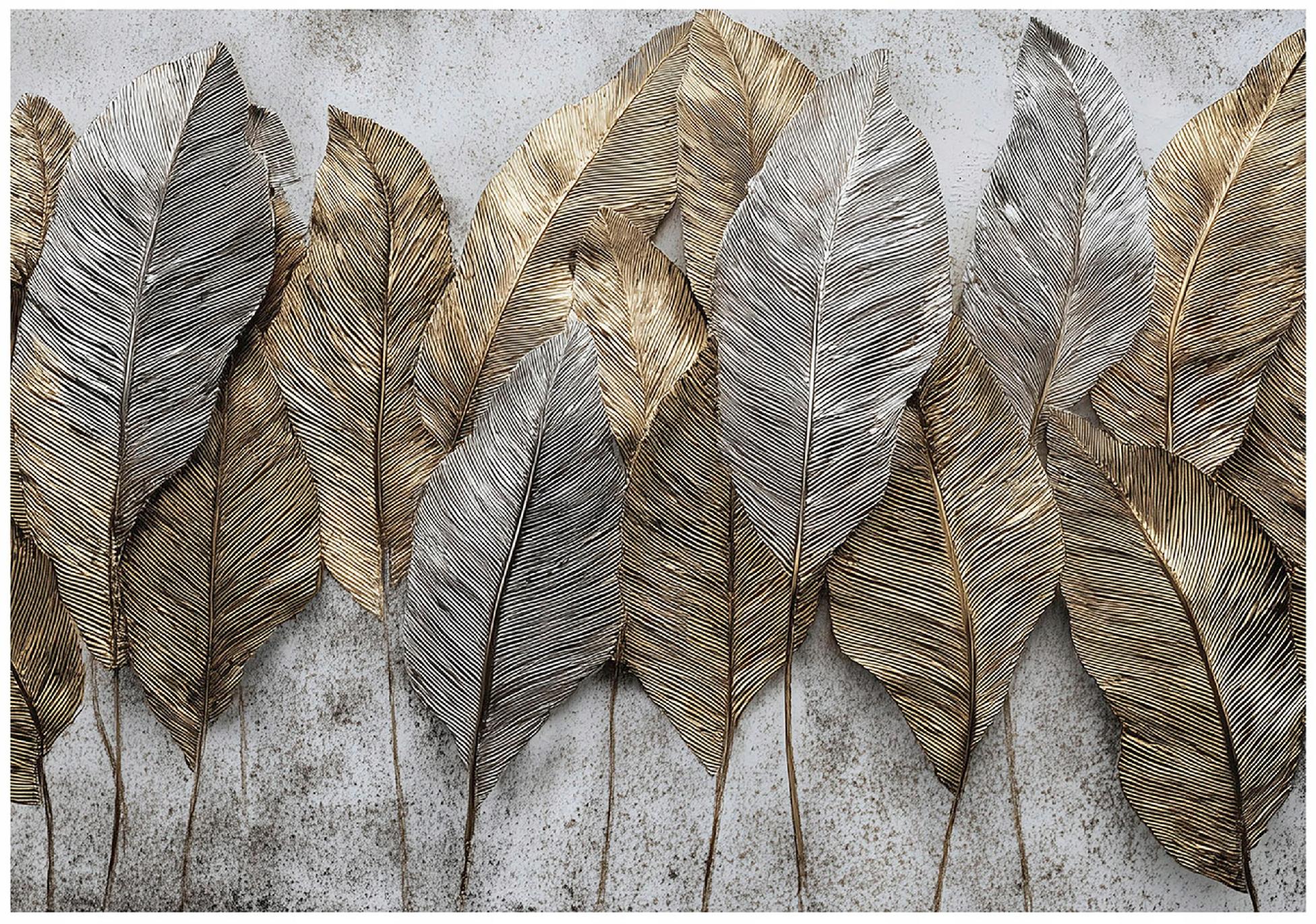 Concrete Leaves Gold Gray Wall Mural for the Bedroom or Living Room (150x105)