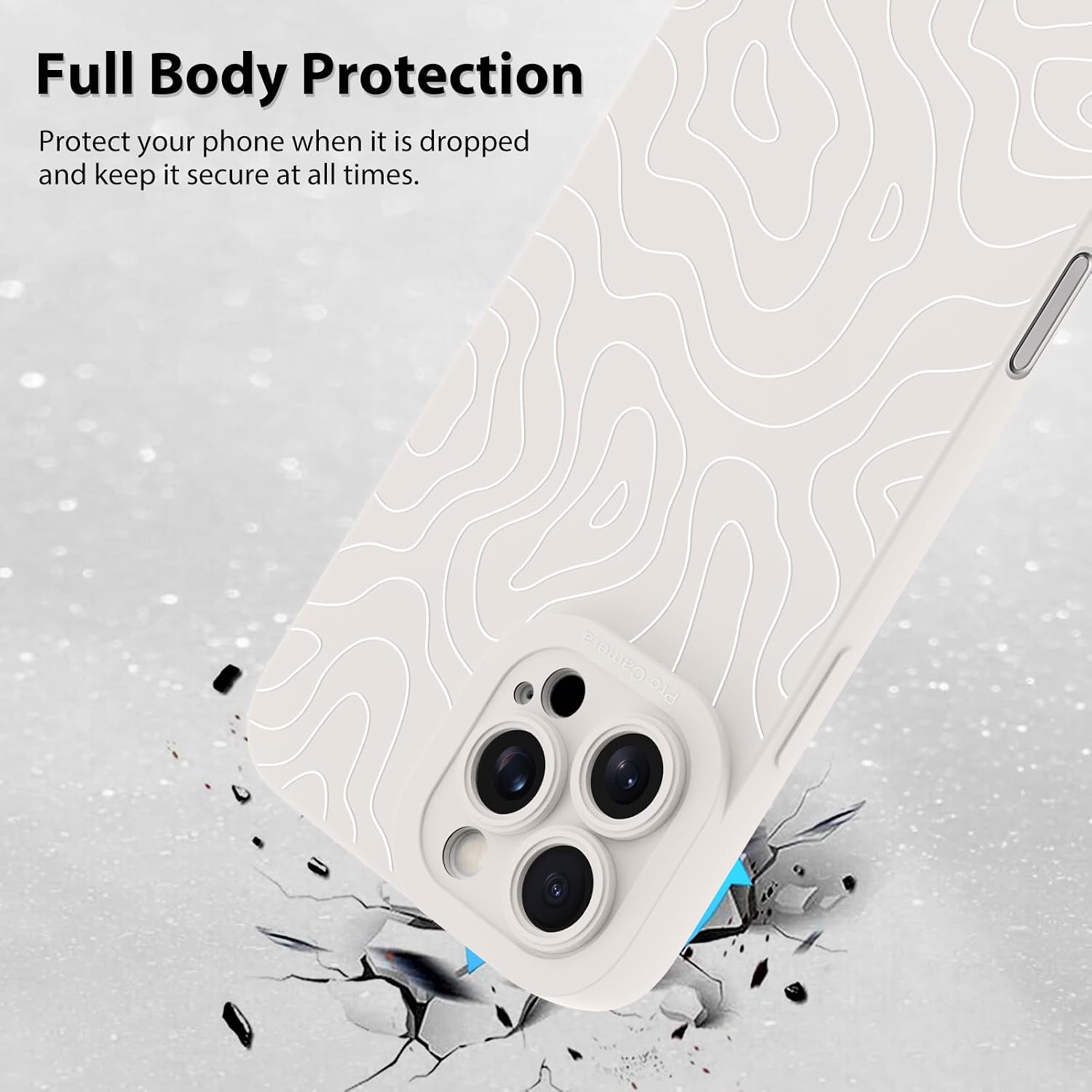iPhone 16 Pro Max Case Wave Ripple Pattern -White| Silicone Cute, Camera Protection Soft Slim Phone Case for Phone Case