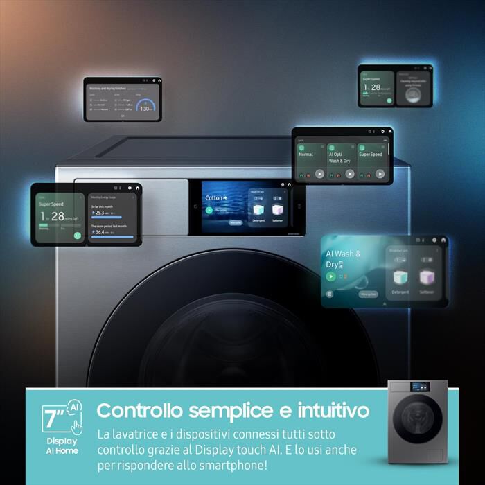 SAMSUNG - Lavatrice WF90F09C4SU3 9KG Classe A-Dark Silver Steel - oblò Nero