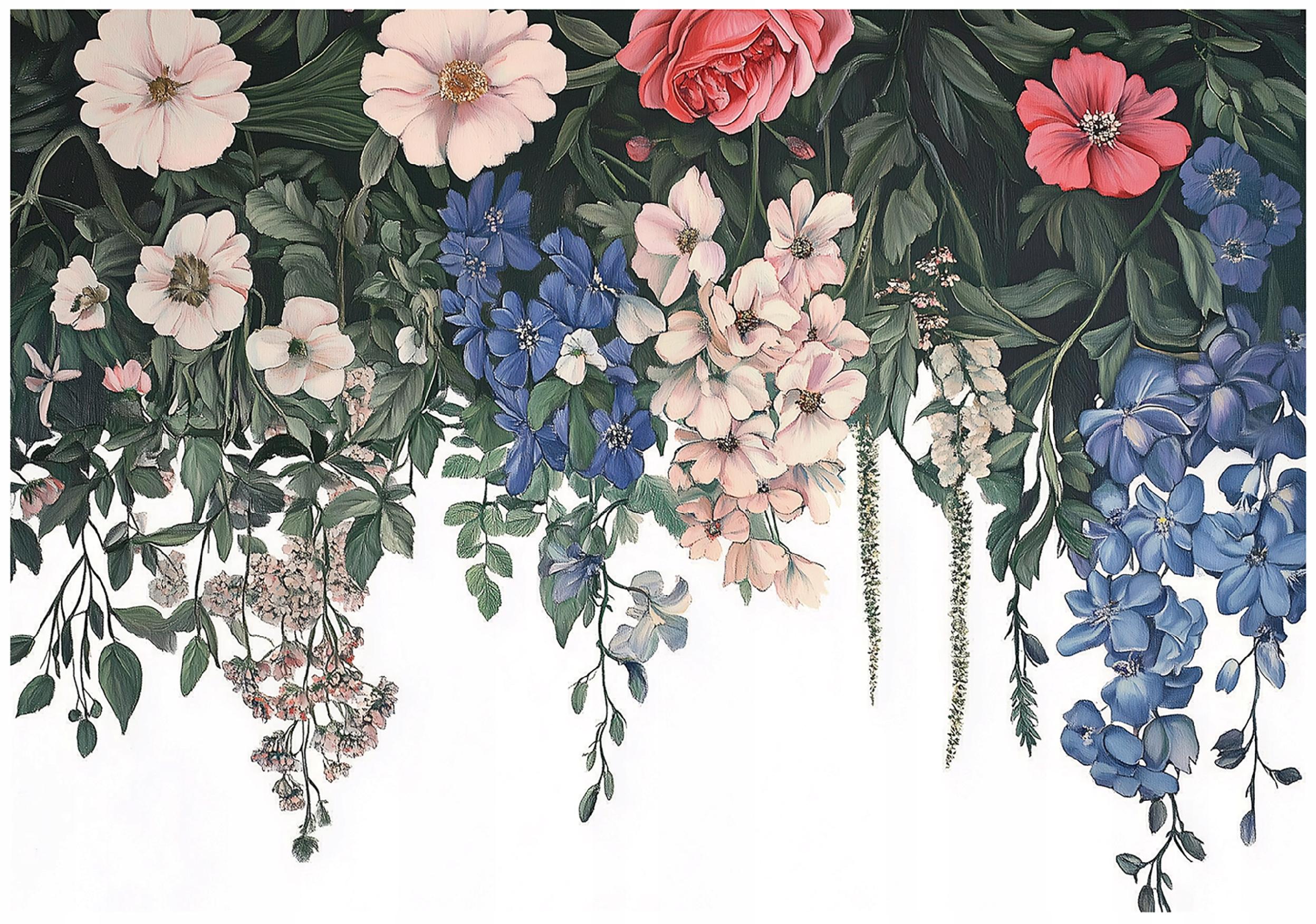 Wall mural featuring flowers and leaves for the bedroom or living room, non-woven wallpaper