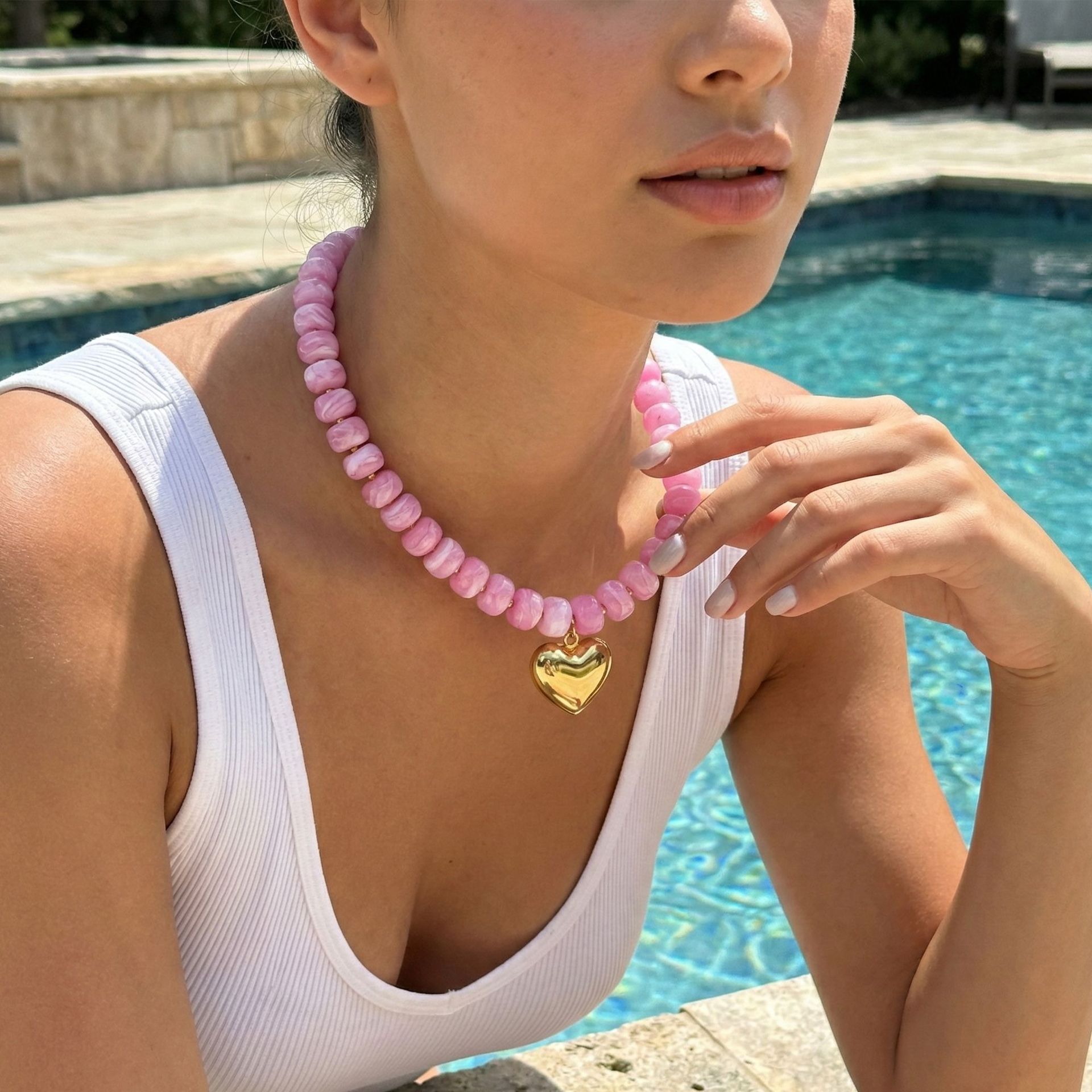 New colorful beaded love necklace fashion trend commuter everyday ladies Joker clavicle chain