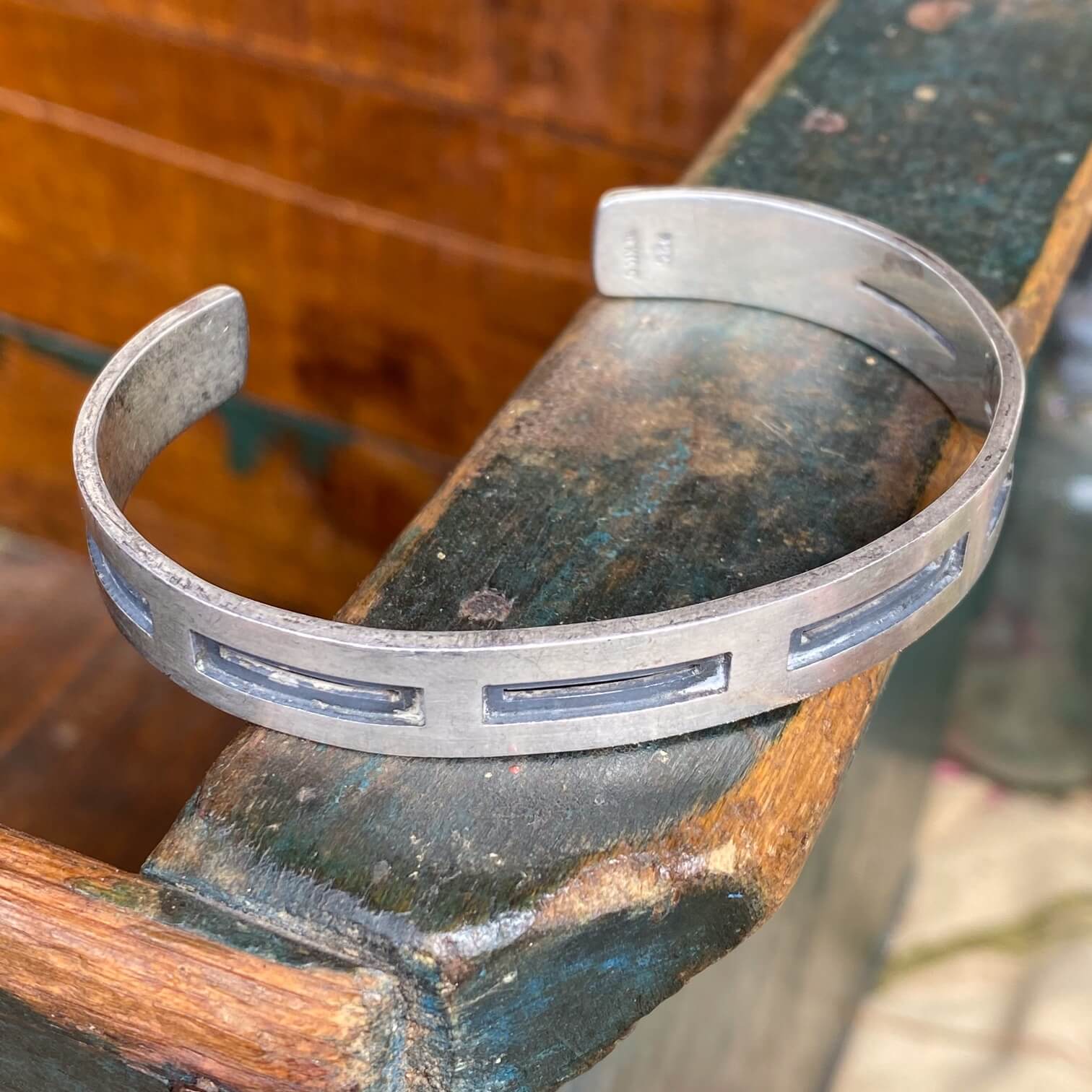 Vintage Sterling Silver Window Pane Cuff Bracelet