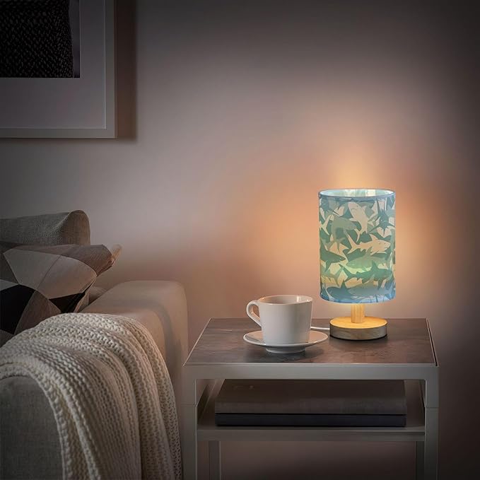 Table Lamp Blue Shark Pattern Marine Animal Nightstand Lamp