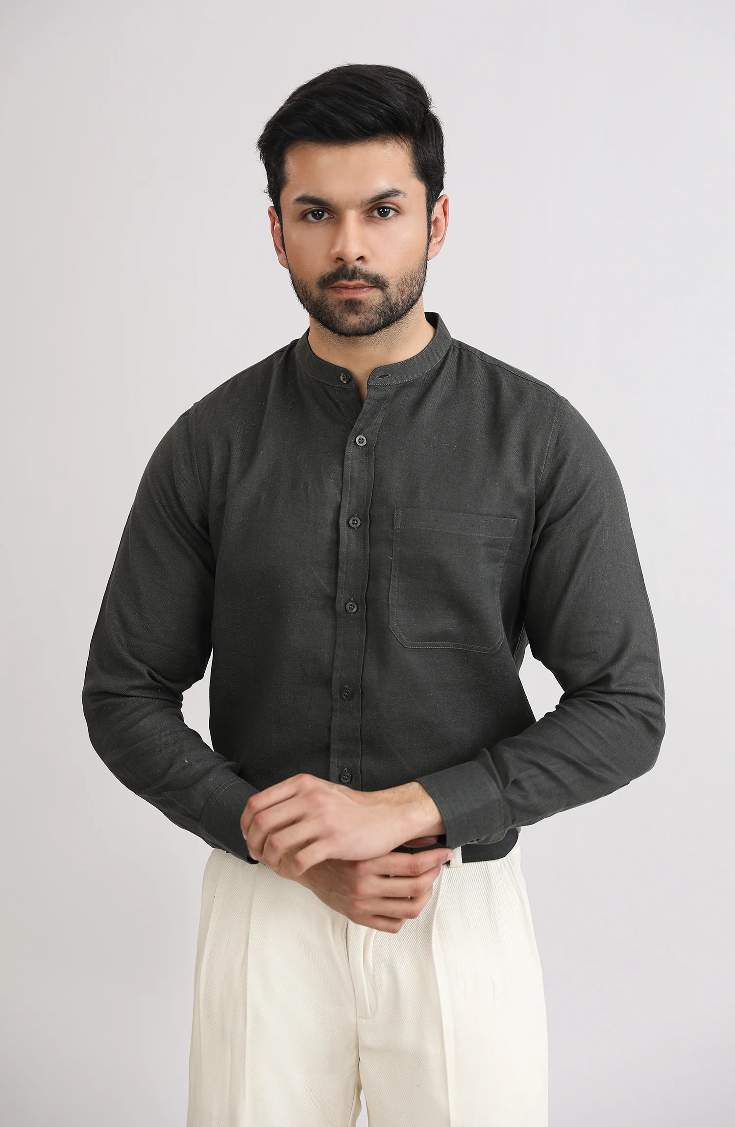 Band Collar Shirt - SMSH205425