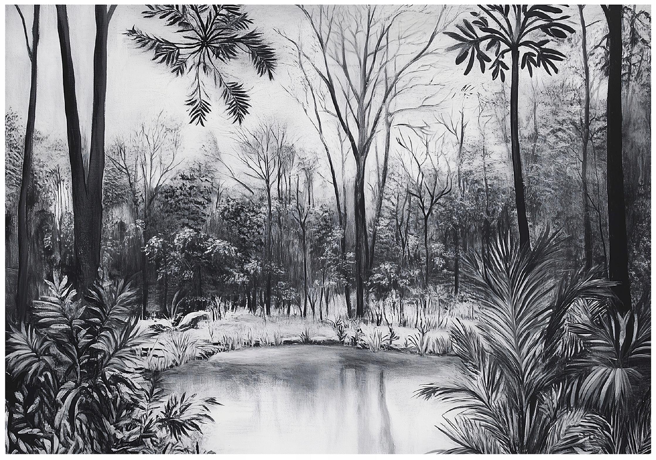 Black and white forest wall mural, nature, bedroom, living room, non-woven wallpaper,