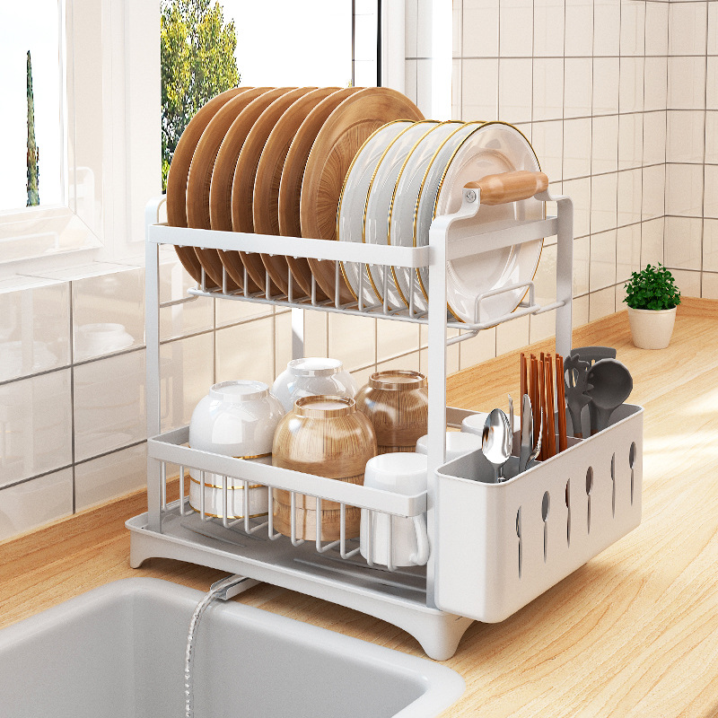 Dishes storage rack sink drain bowl rack shelf kitchen table top mounted dishes and chopsticks cupboard double drain storage box