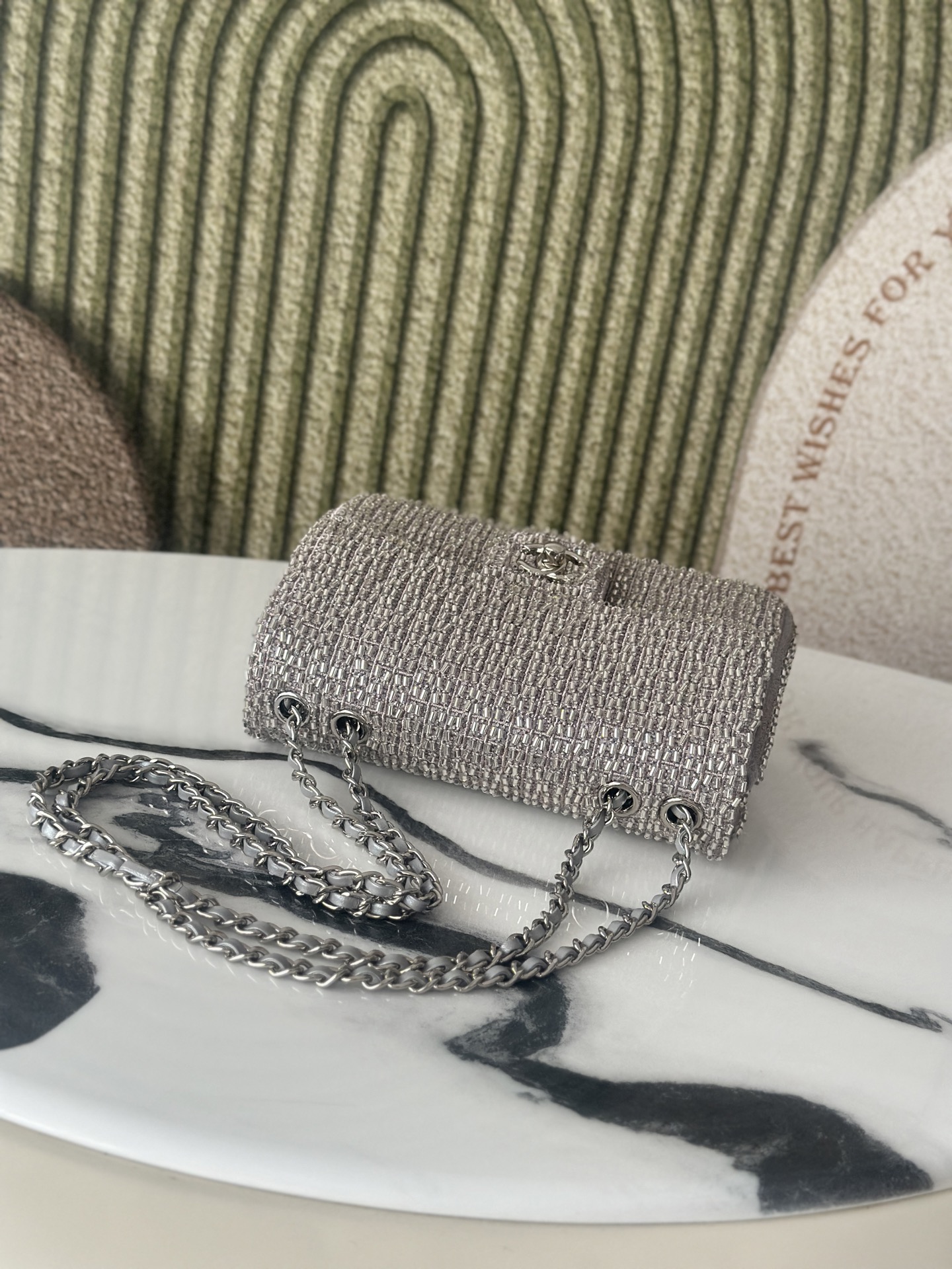 19 Bag Small in Grey Crystal Embellished Lambskin with Silver-Tone Hardware - Mocuir