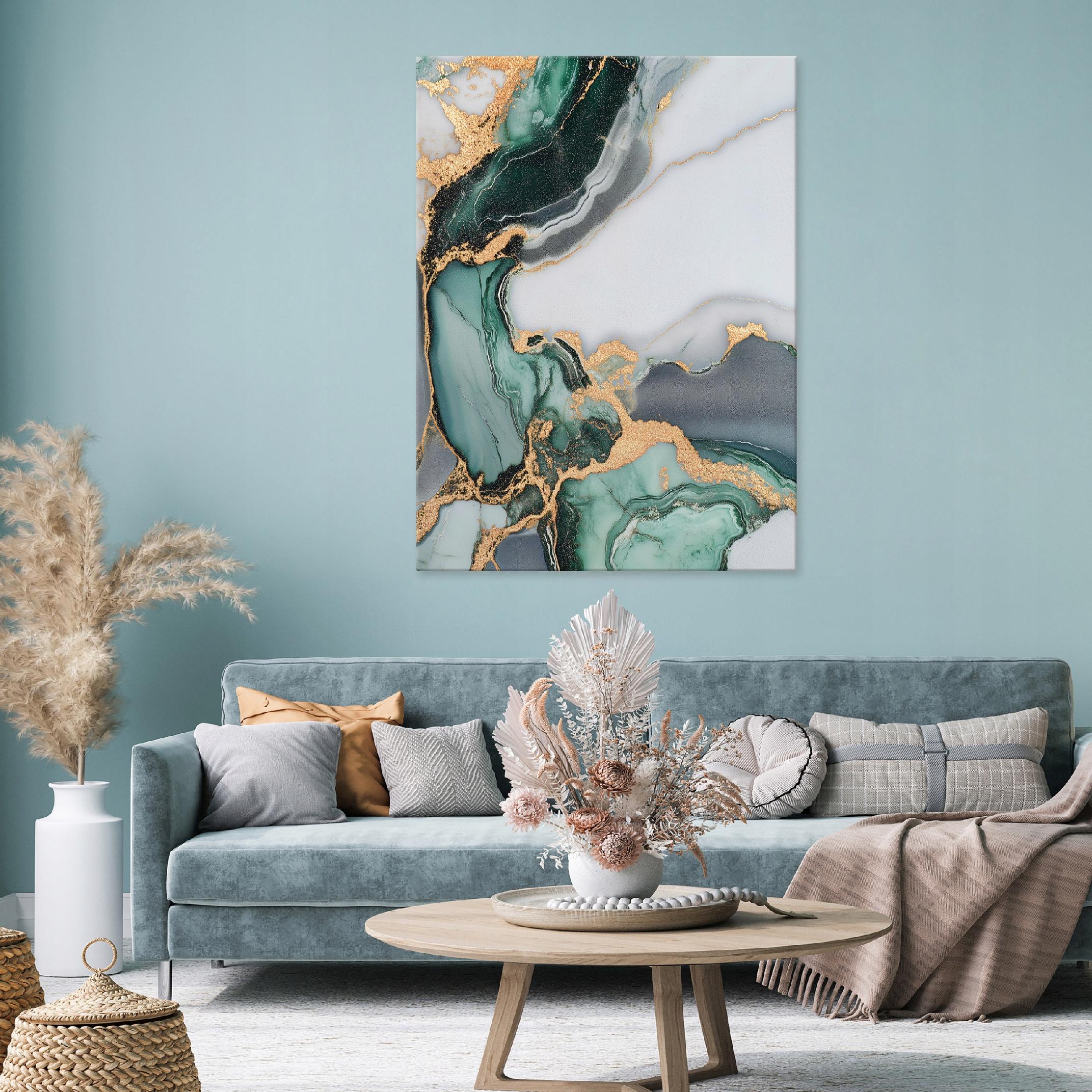 Abstract painting, green marble and gold, for the bedroom or living room, on canvas, 40x30