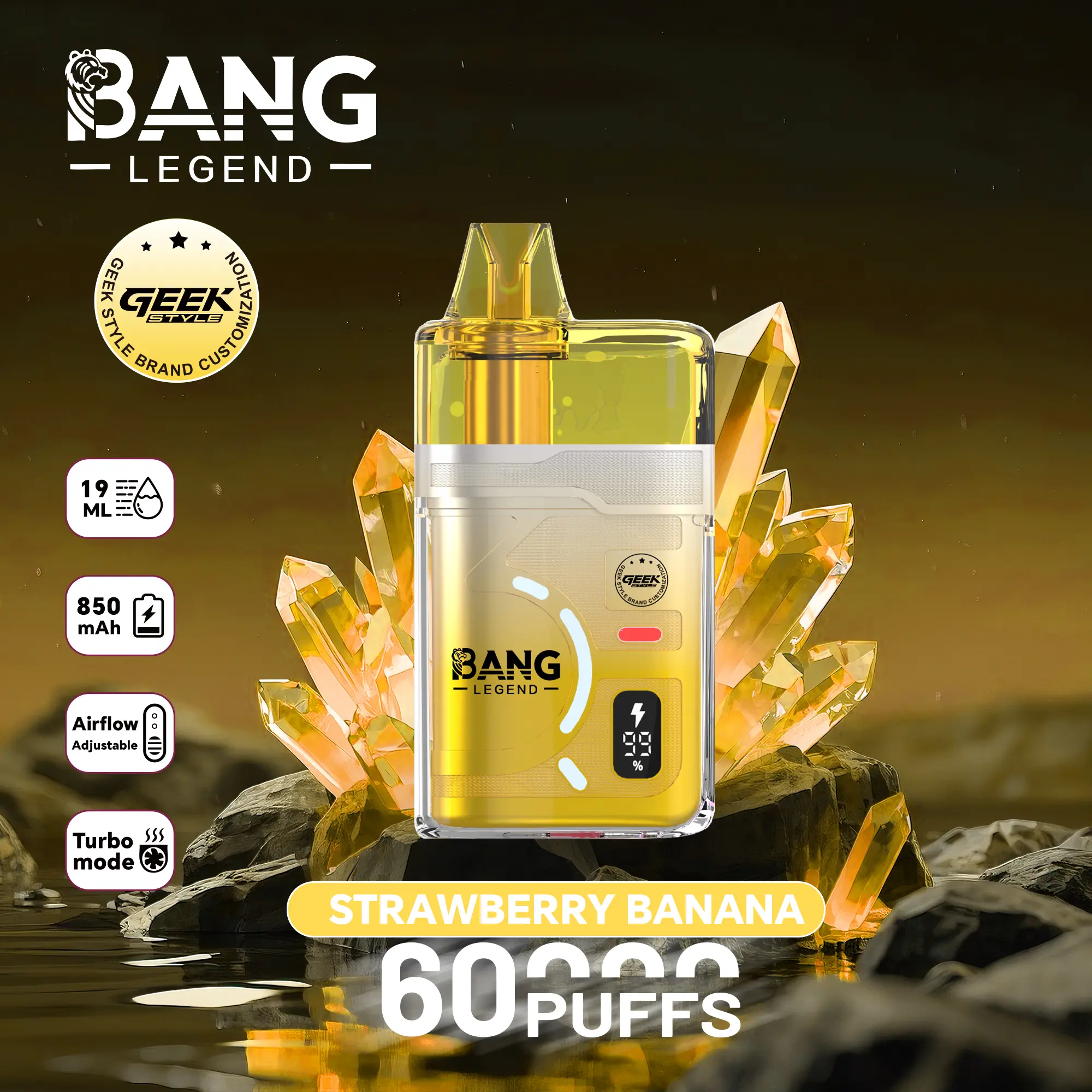 【New Arrive】Bang Legend Geek 60000 60K Puffs Airflow Adjustable & Turbo Mode Disposable Vape