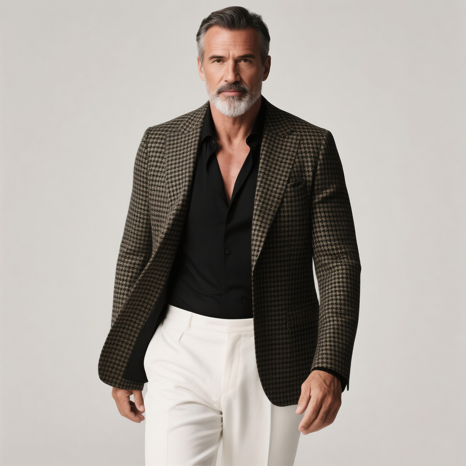 Men's Business Peak Lapel Long Sleeve Button Houndstooth Blazer