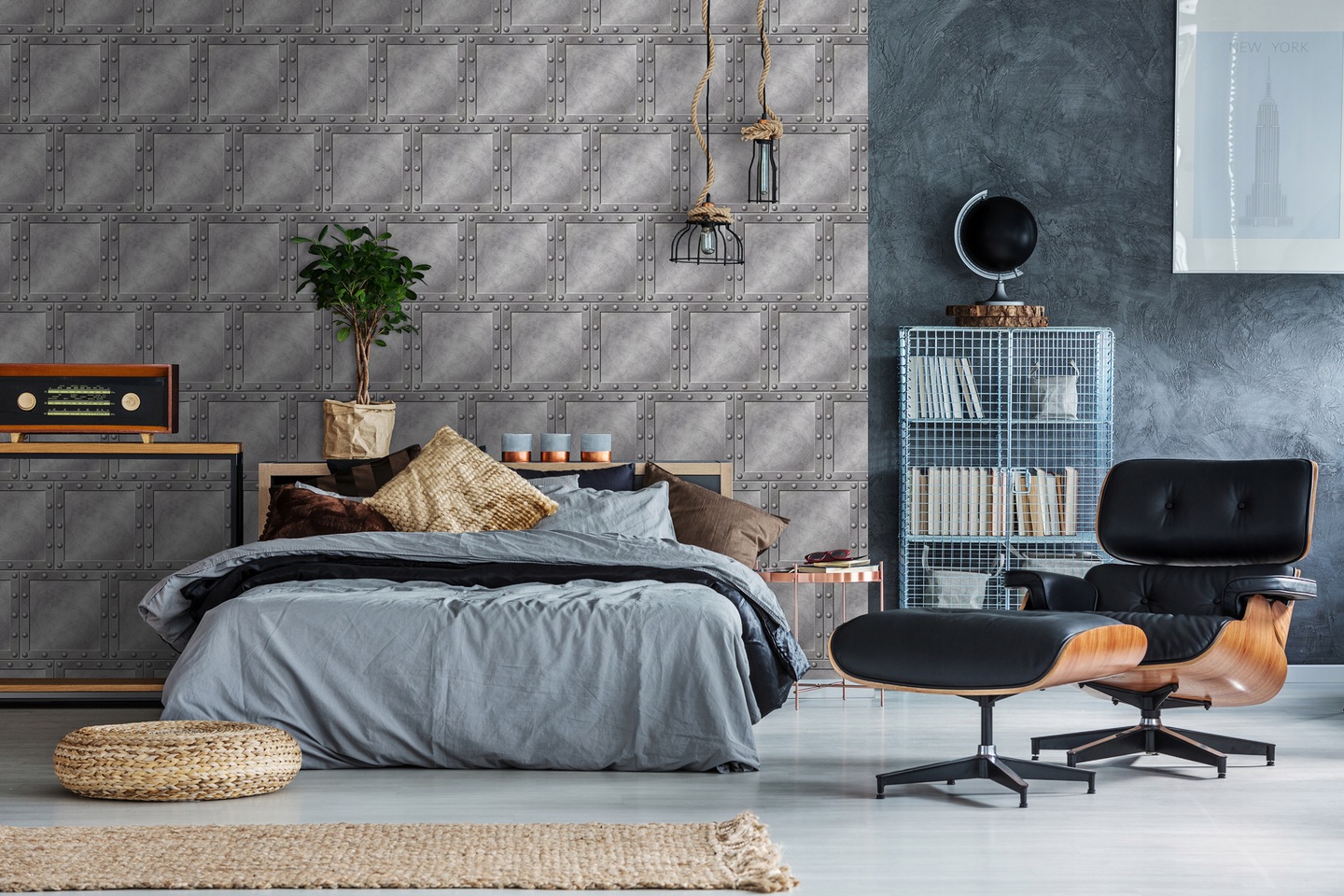 3D concrete wallpaper, gray loft wallpaper + adhesive