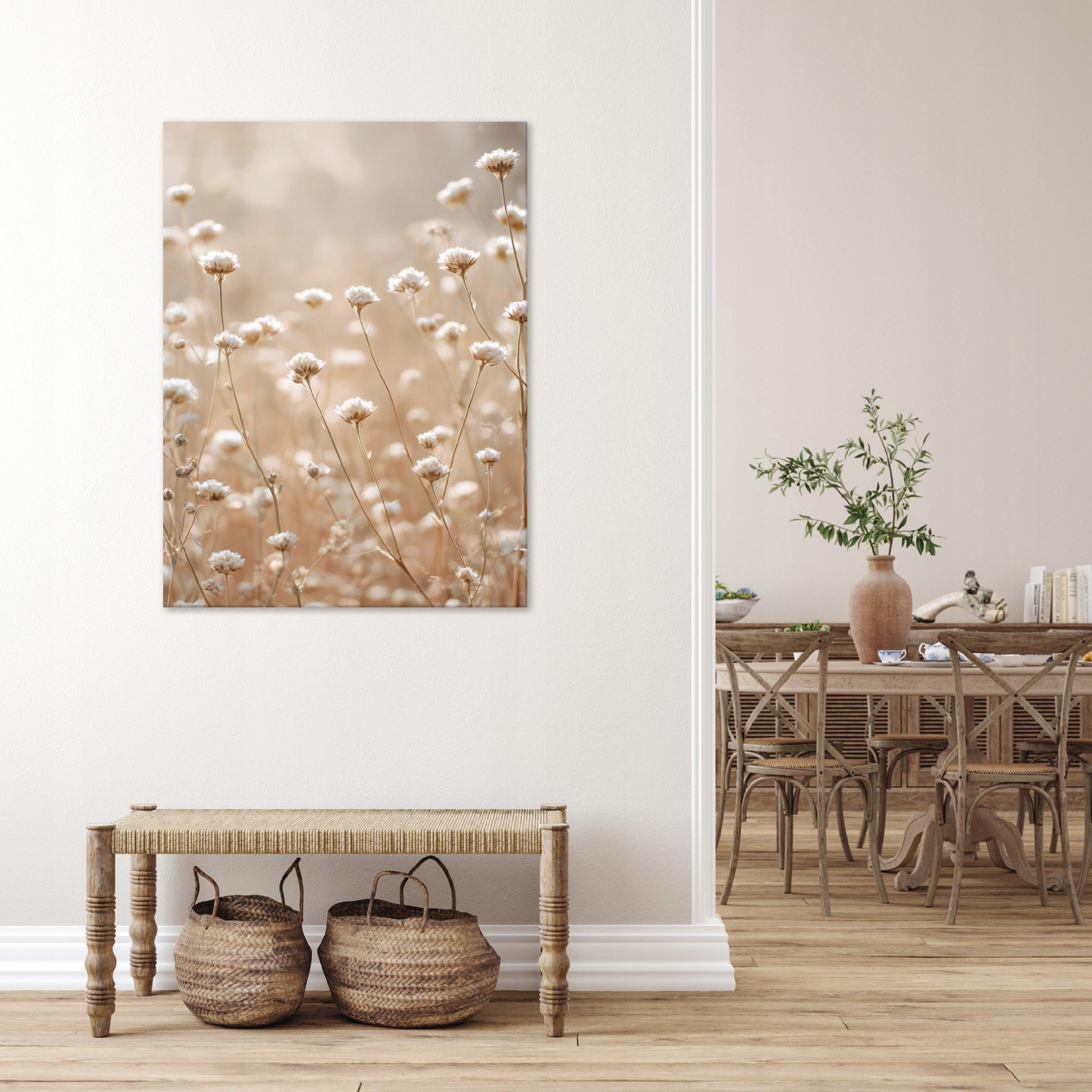 Beige boho floral nature canvas print for the bedroom or living room, 40x30 cm