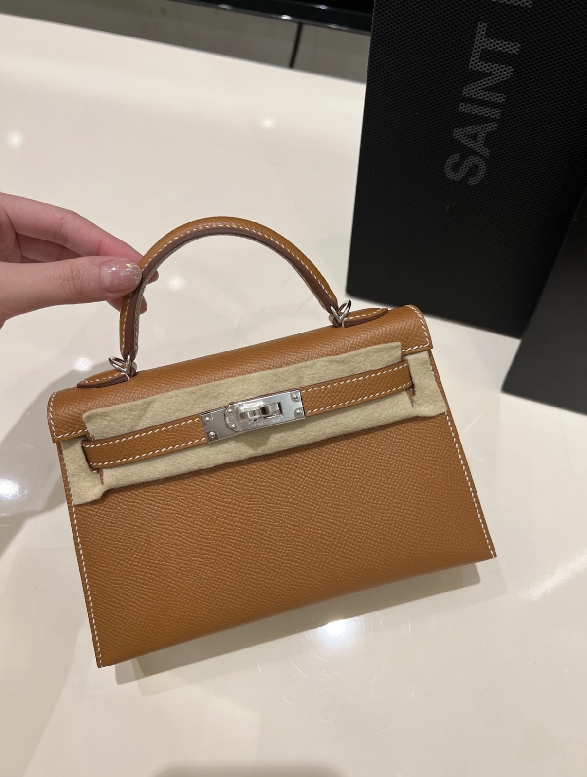 Kelly mini brown  silver custom hardware