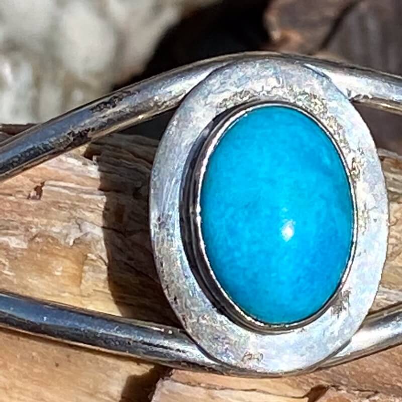 Turquoise Cuff Bracelet in Sterling Silver Signed Navajo