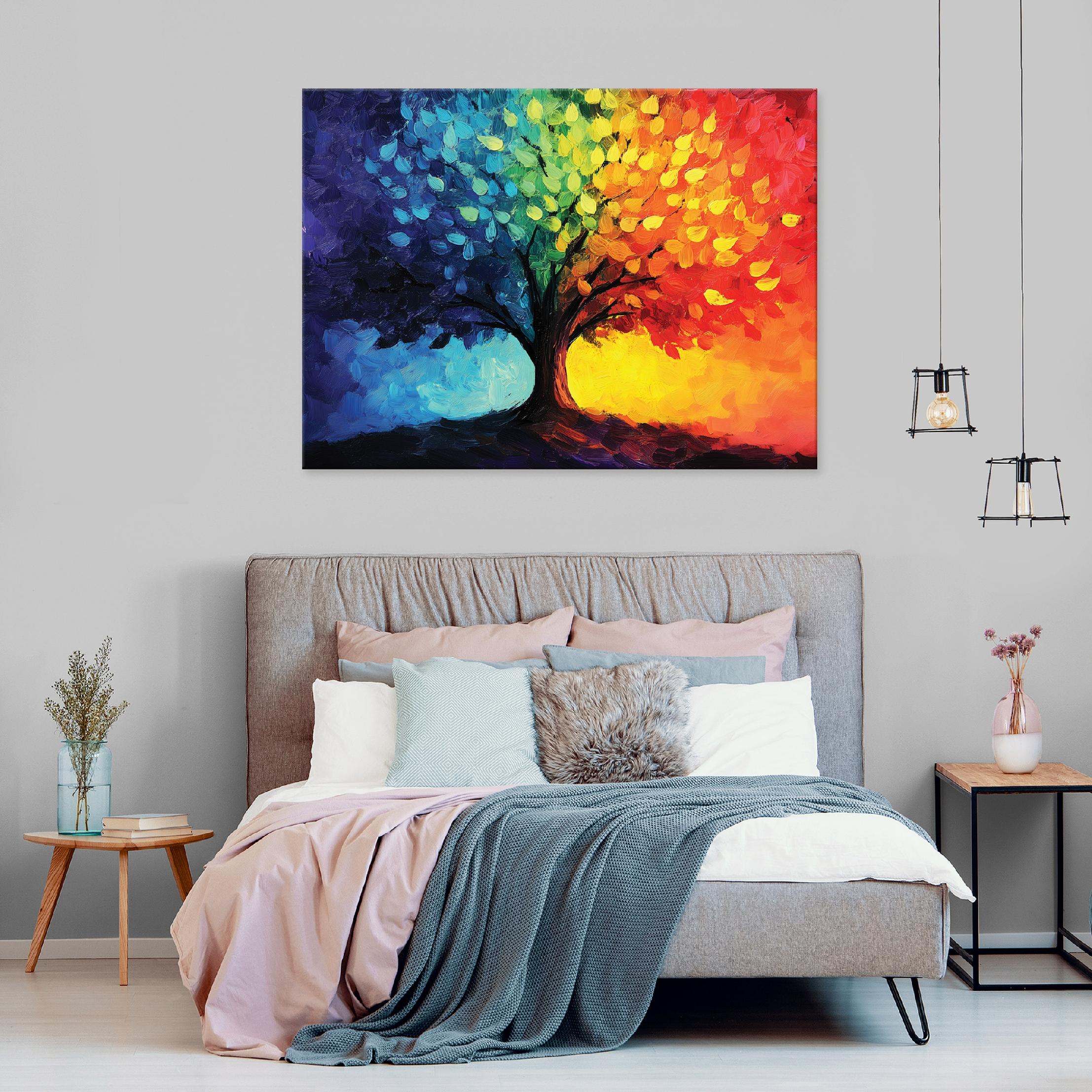 Abstract colorful tree painting for bedroom or living room on canvas, 40x30