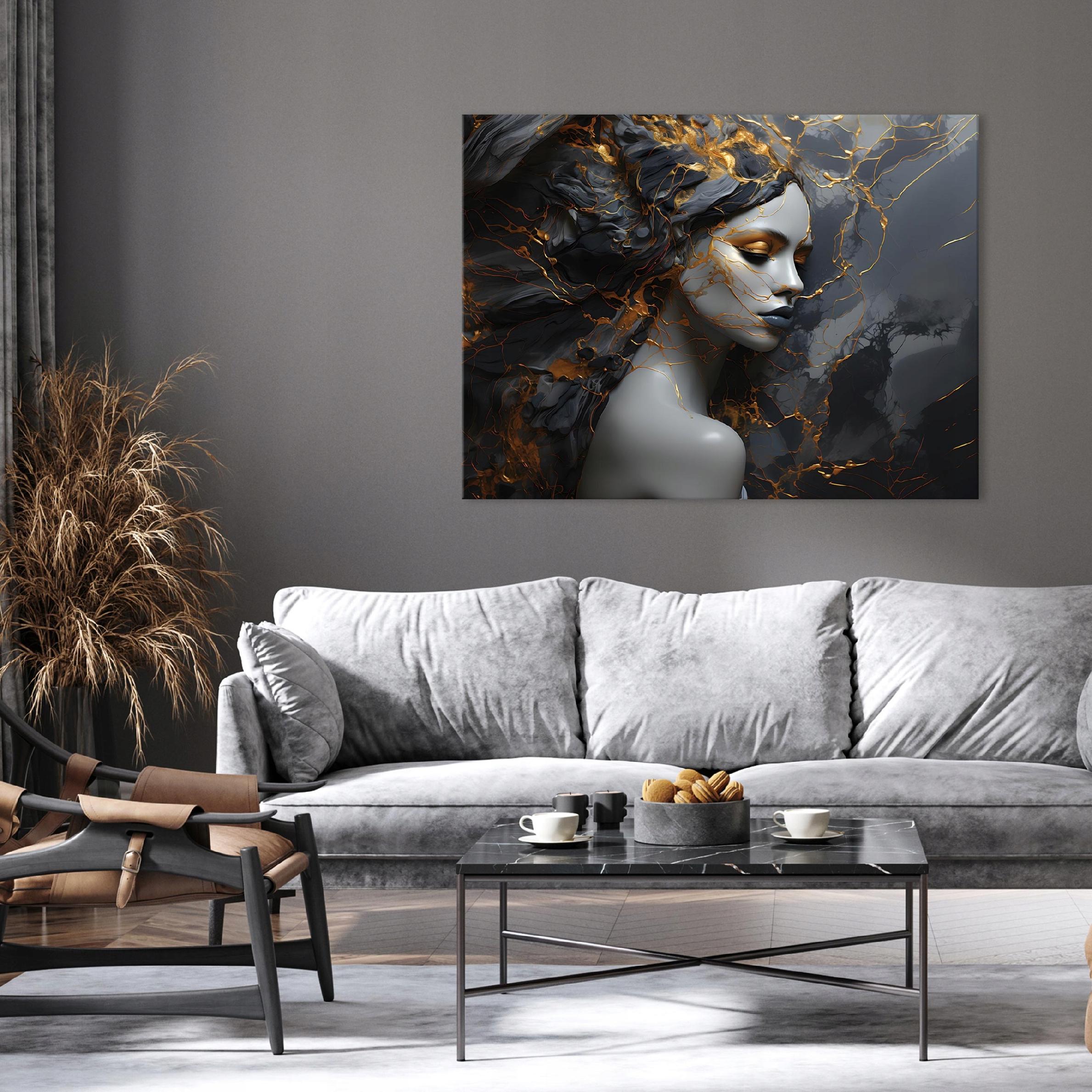 Abstract marble woman painting on canvas wall art for living room bedroom 60x40