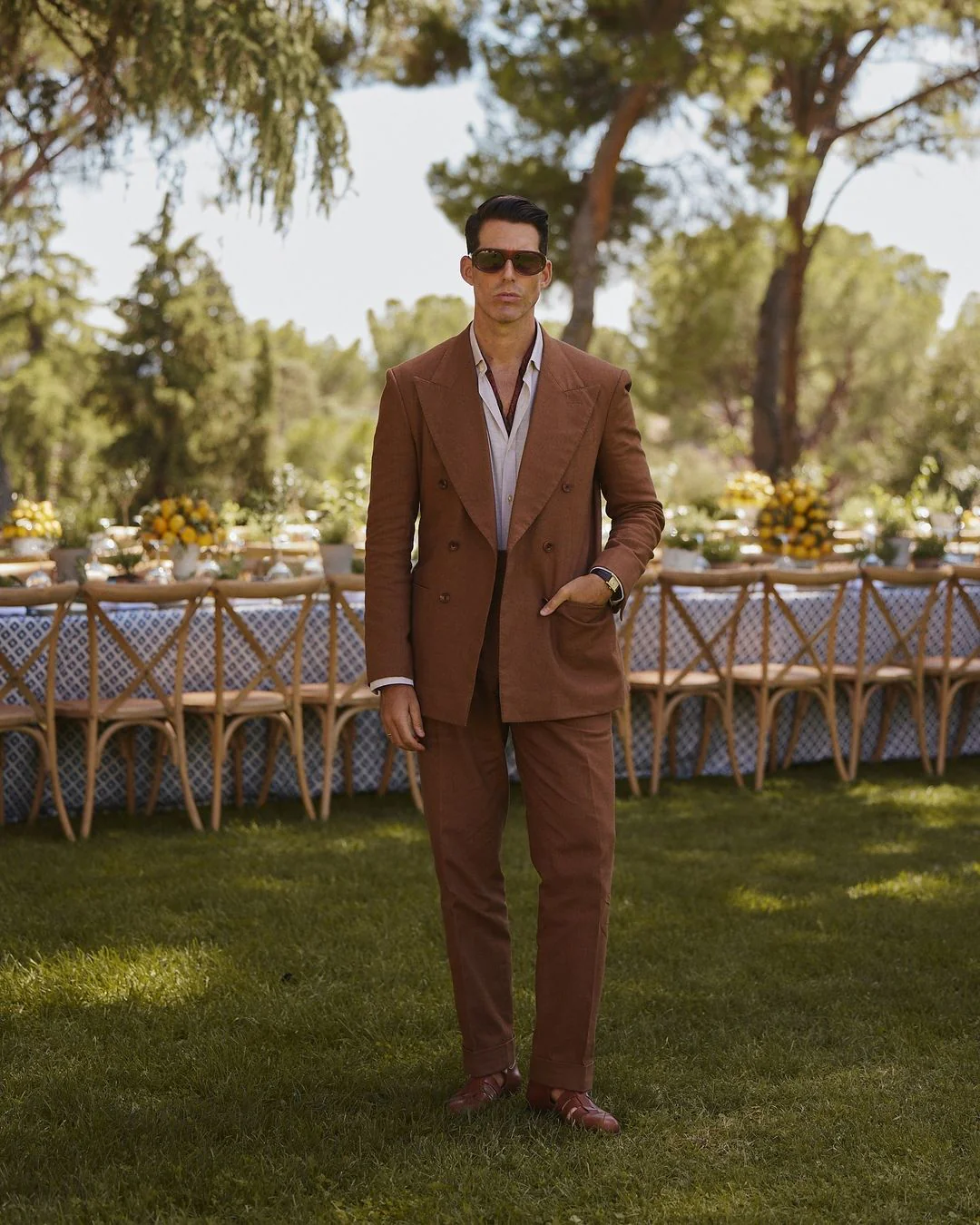 Tobacco Linen Double Breasted Suit