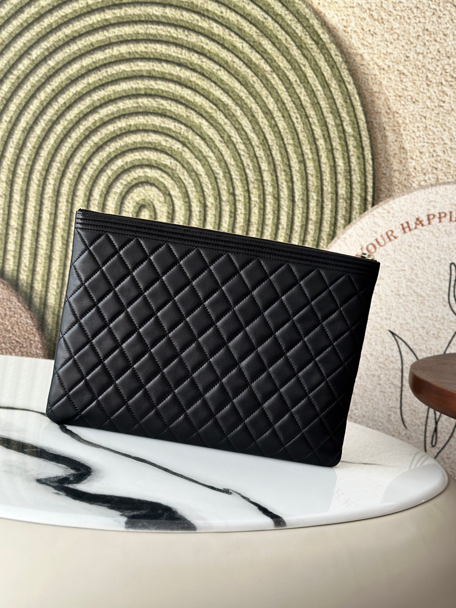 Le Boy Large Quilted Caviar Leather Clutch Document Case in Black with Gold-Tone Hardware - Mocuir