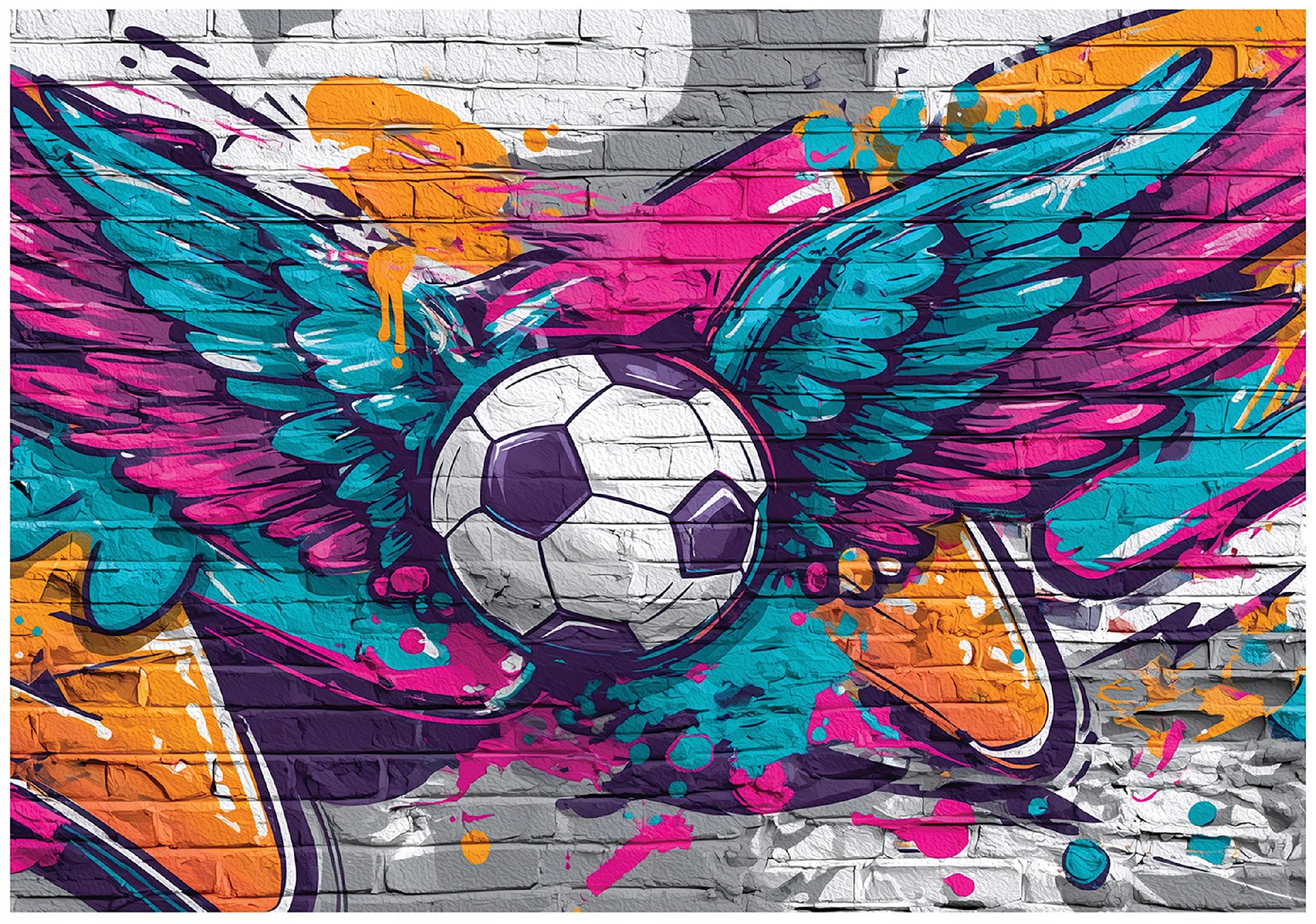 Football-themed graffiti wall mural for boys