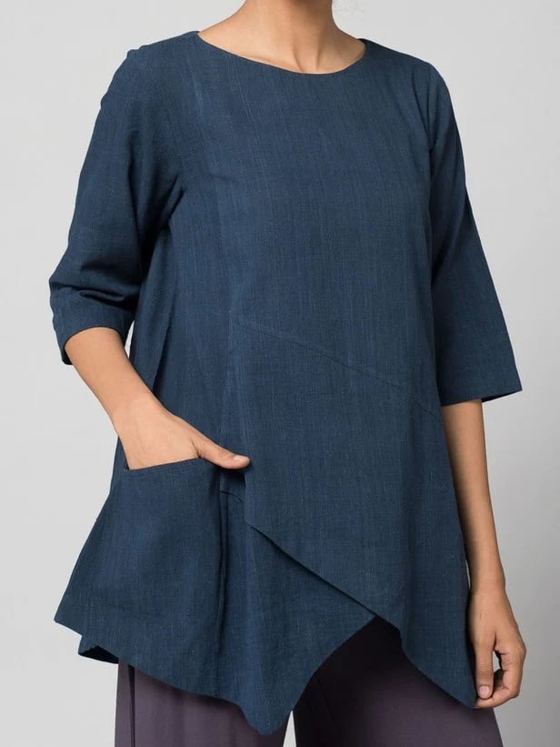 Cotton-Linen Irregular Hem Top